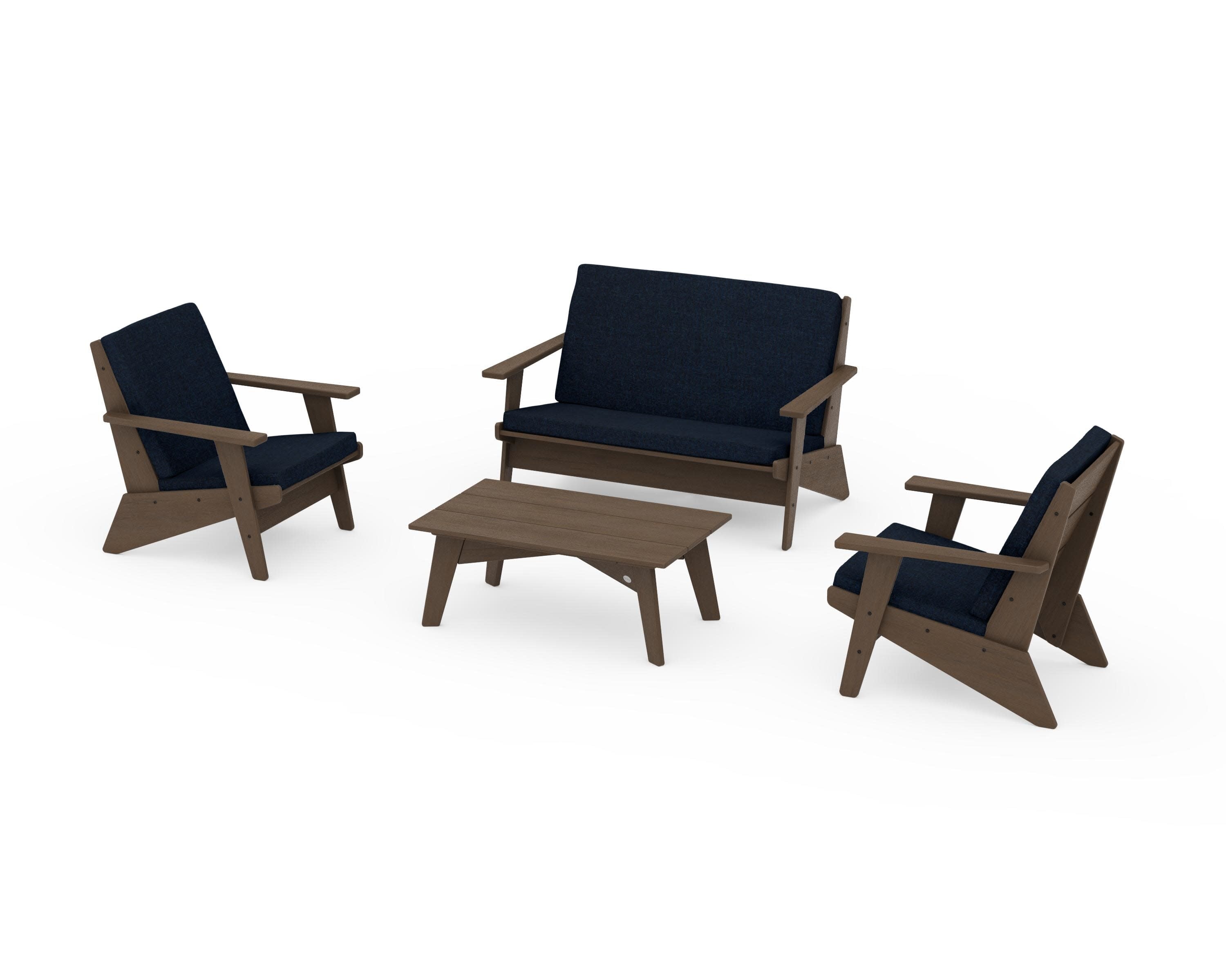 Riviera Modern Lounge 4-Piece Set in Kona / Marine Indigo