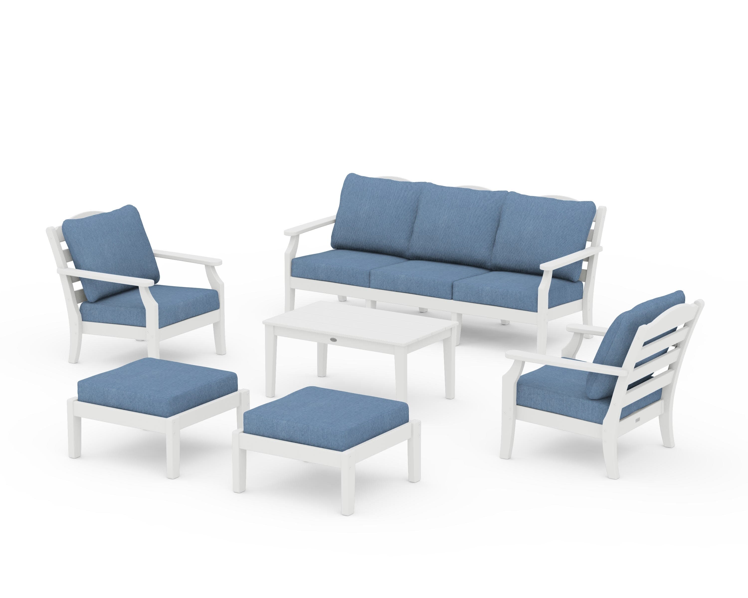 Savannah 6-Piece Lounge Sofa Set in White / Sky Blue