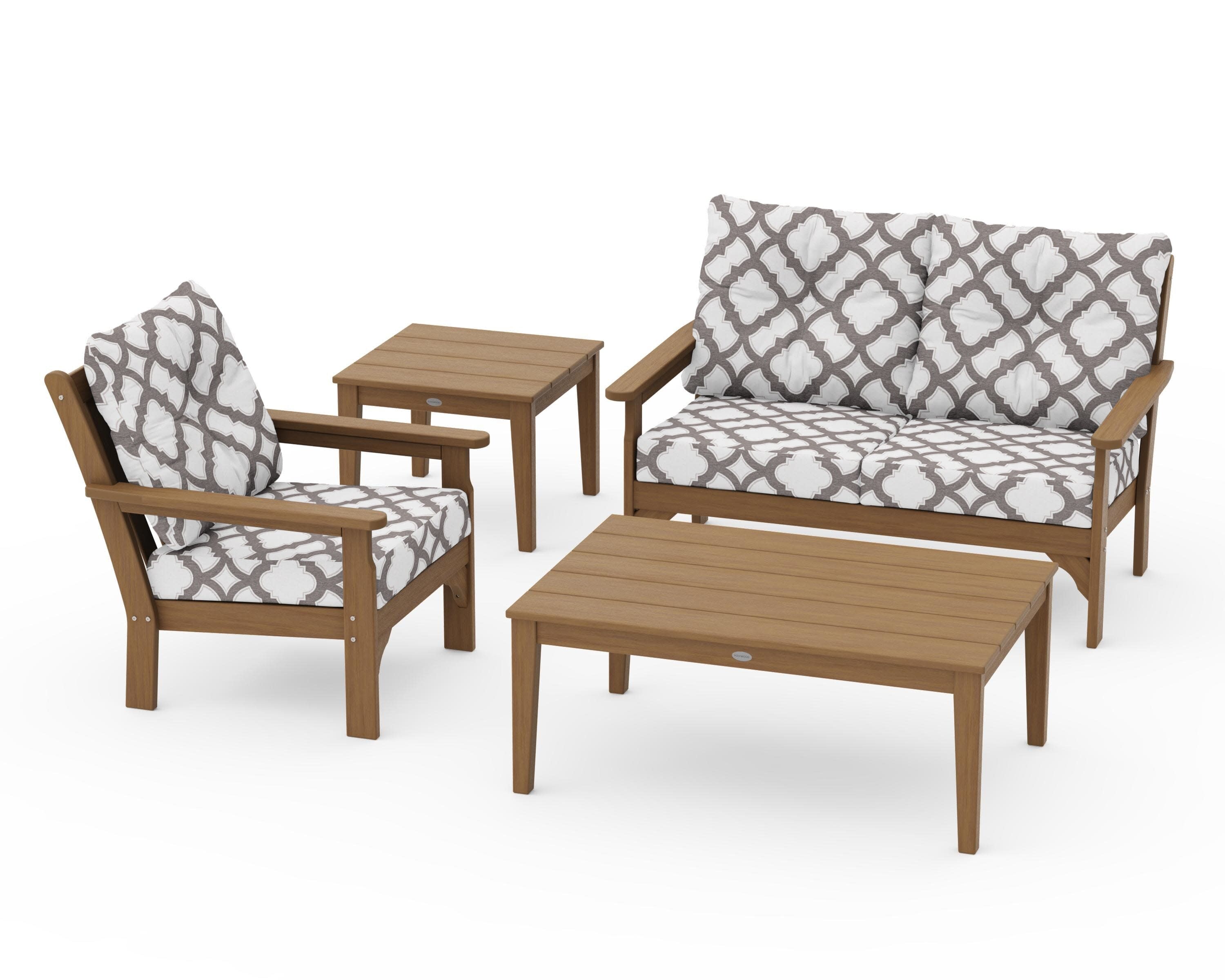 Vineyard 4-Piece Deep Seating Set in Natural / Trellis Grey Mist