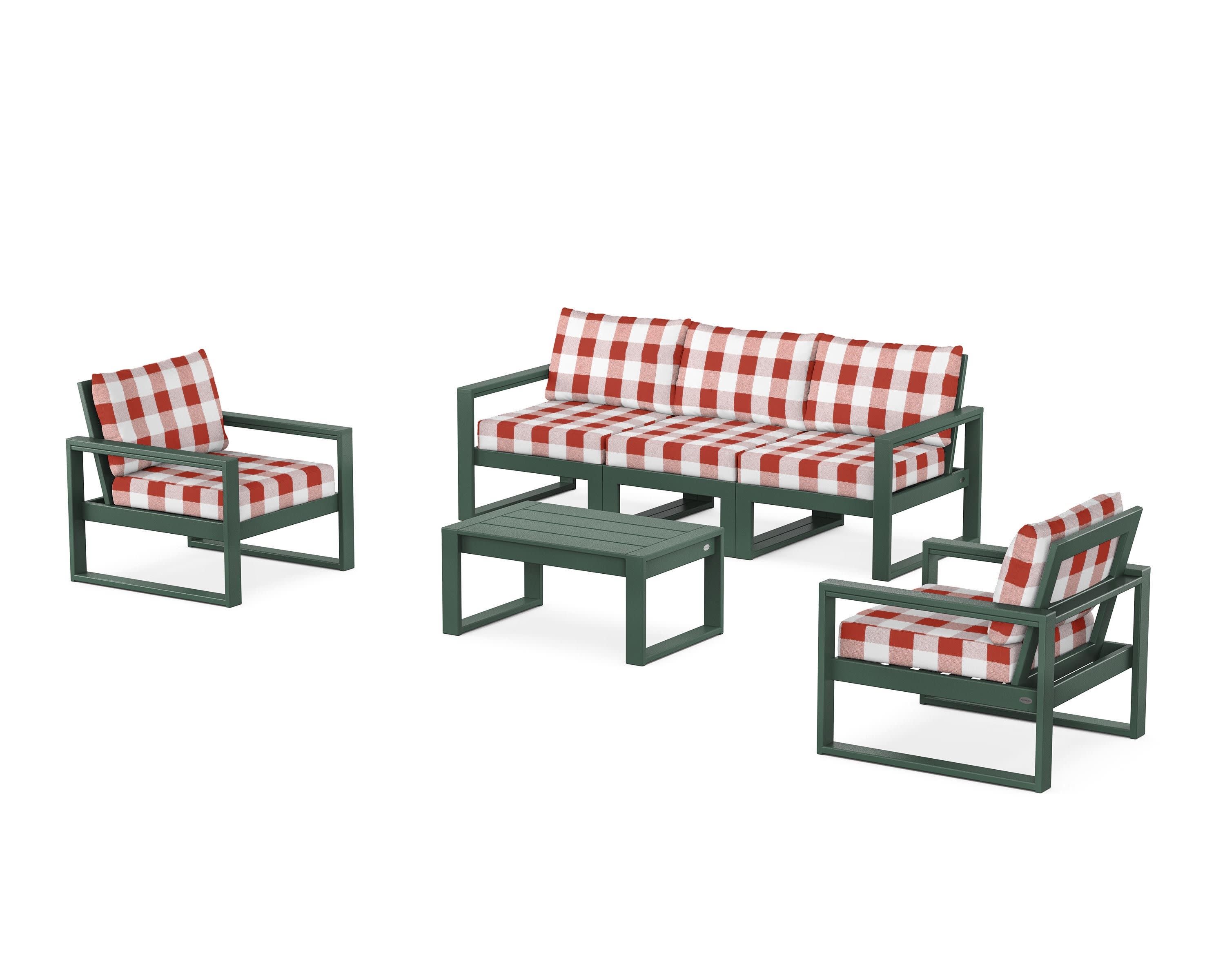 EDGE Sectional 4-Piece Deep Seating Set with Sofa in Green / Buffalo Plaid Crimson