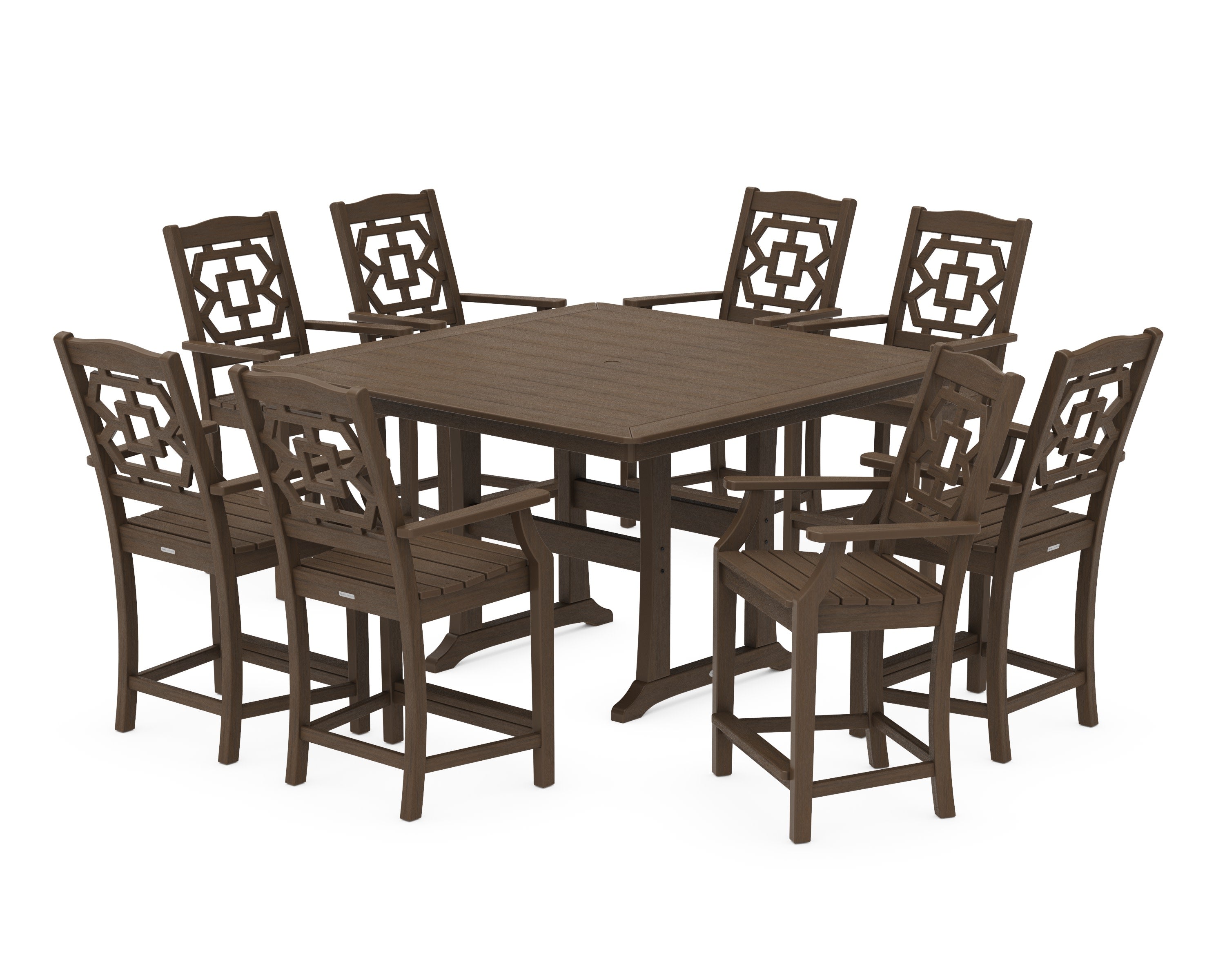 Chinoiserie 9-Piece Square Counter Set with Trestle Legs in Kona