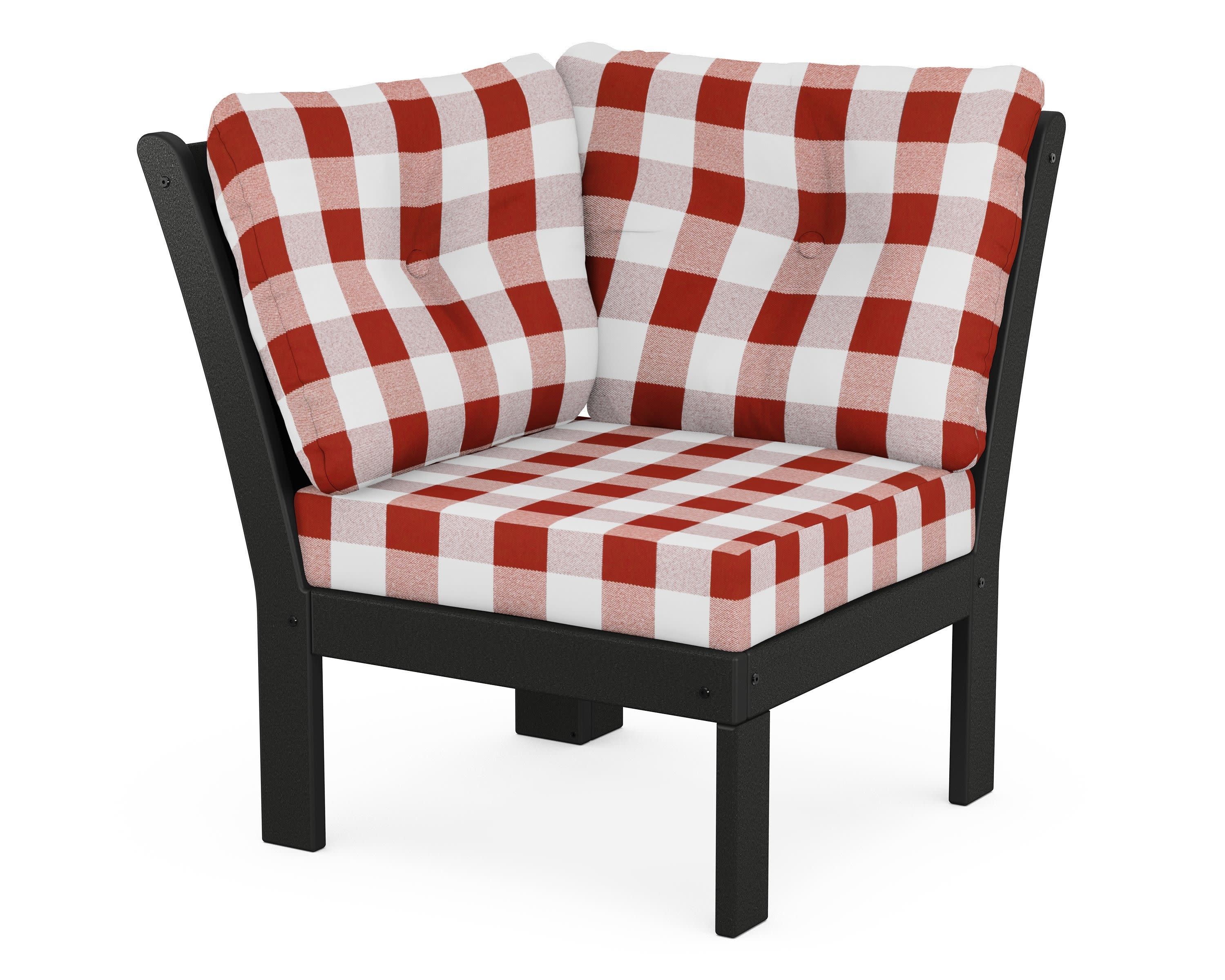 Vineyard Modular Corner Chair in Black / Buffalo Plaid Crimson