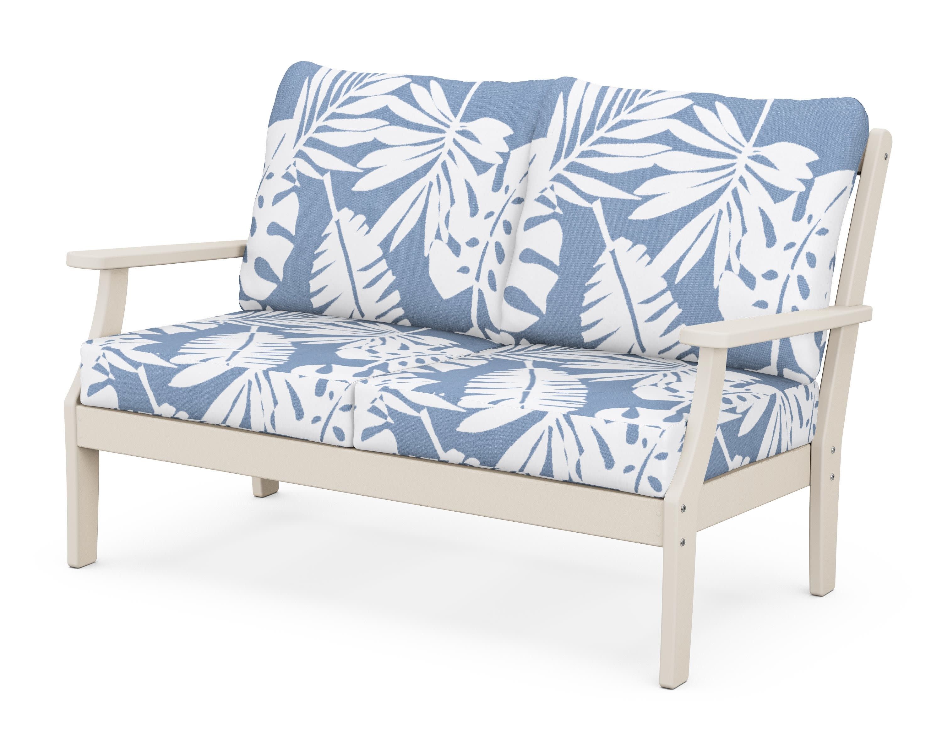 Braxton Deep Seating Loveseat in Sand / Leaf Sky Blue
