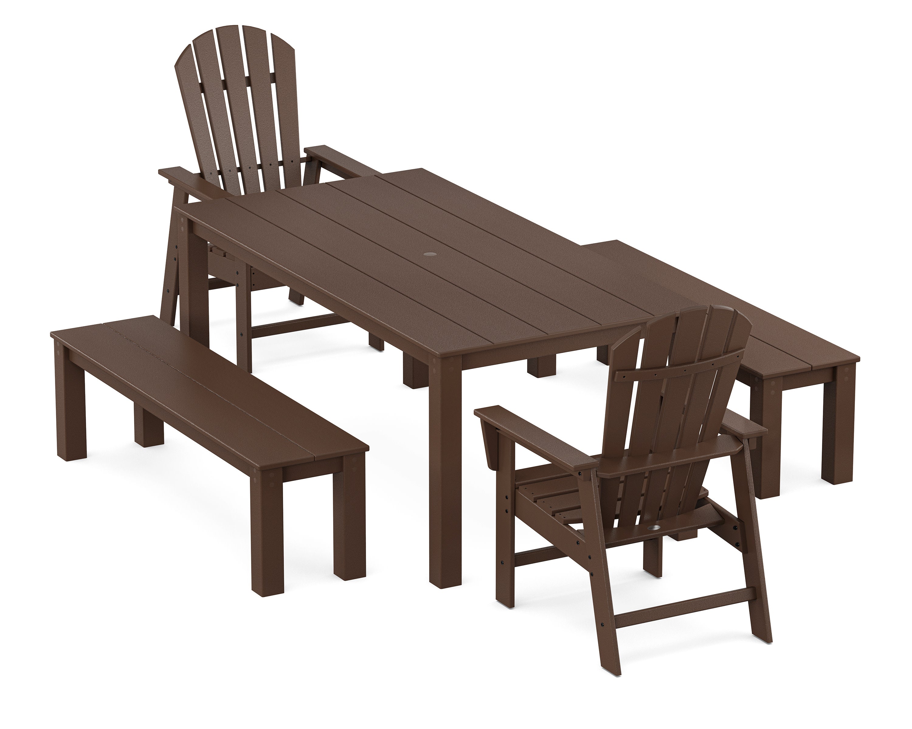 South Beach 5-Piece Parsons Dining Set with Benches in Mahogany
