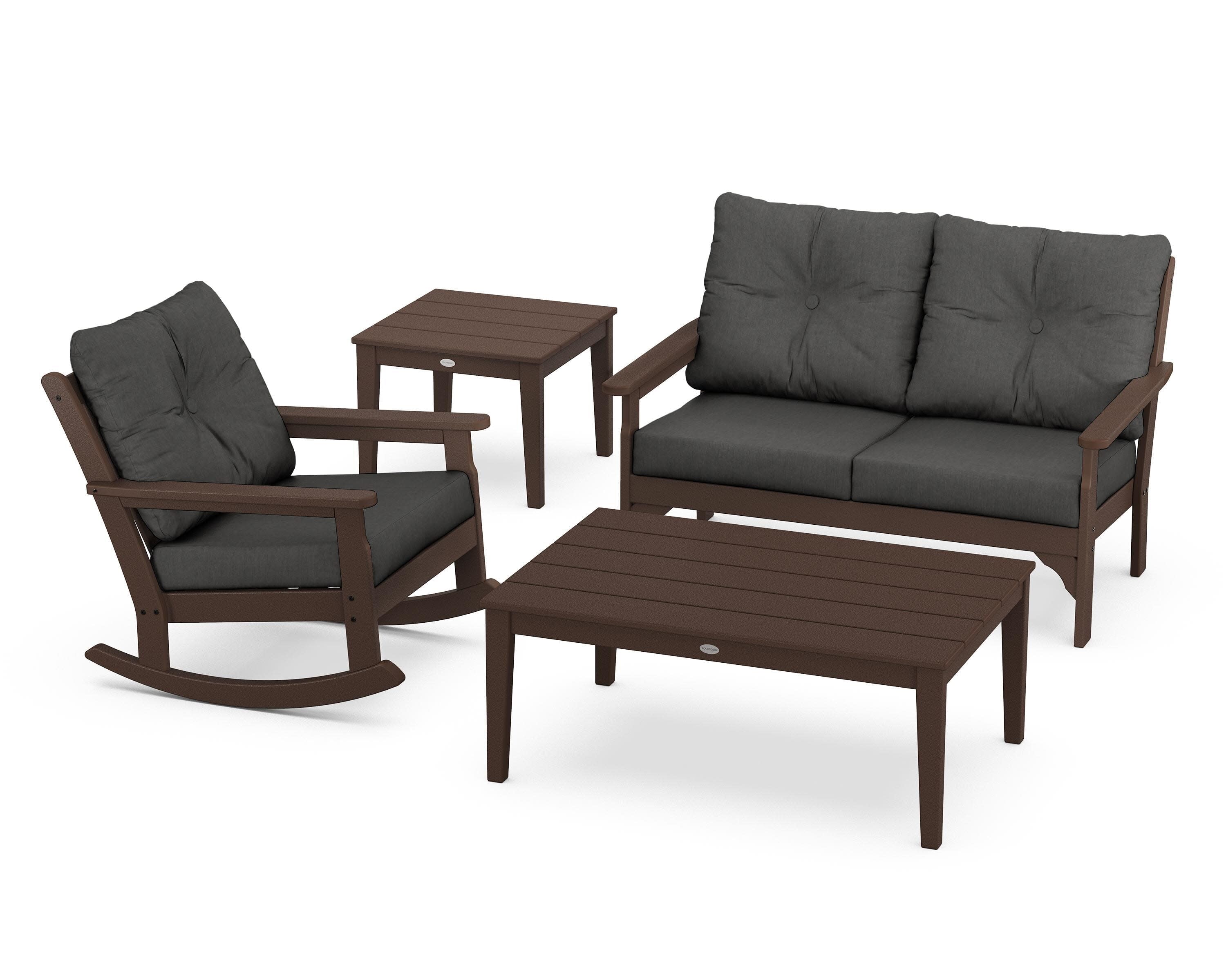 Vineyard 4-Piece Deep Seating Rocker Set in Mahogany / Spectrum Carbon
