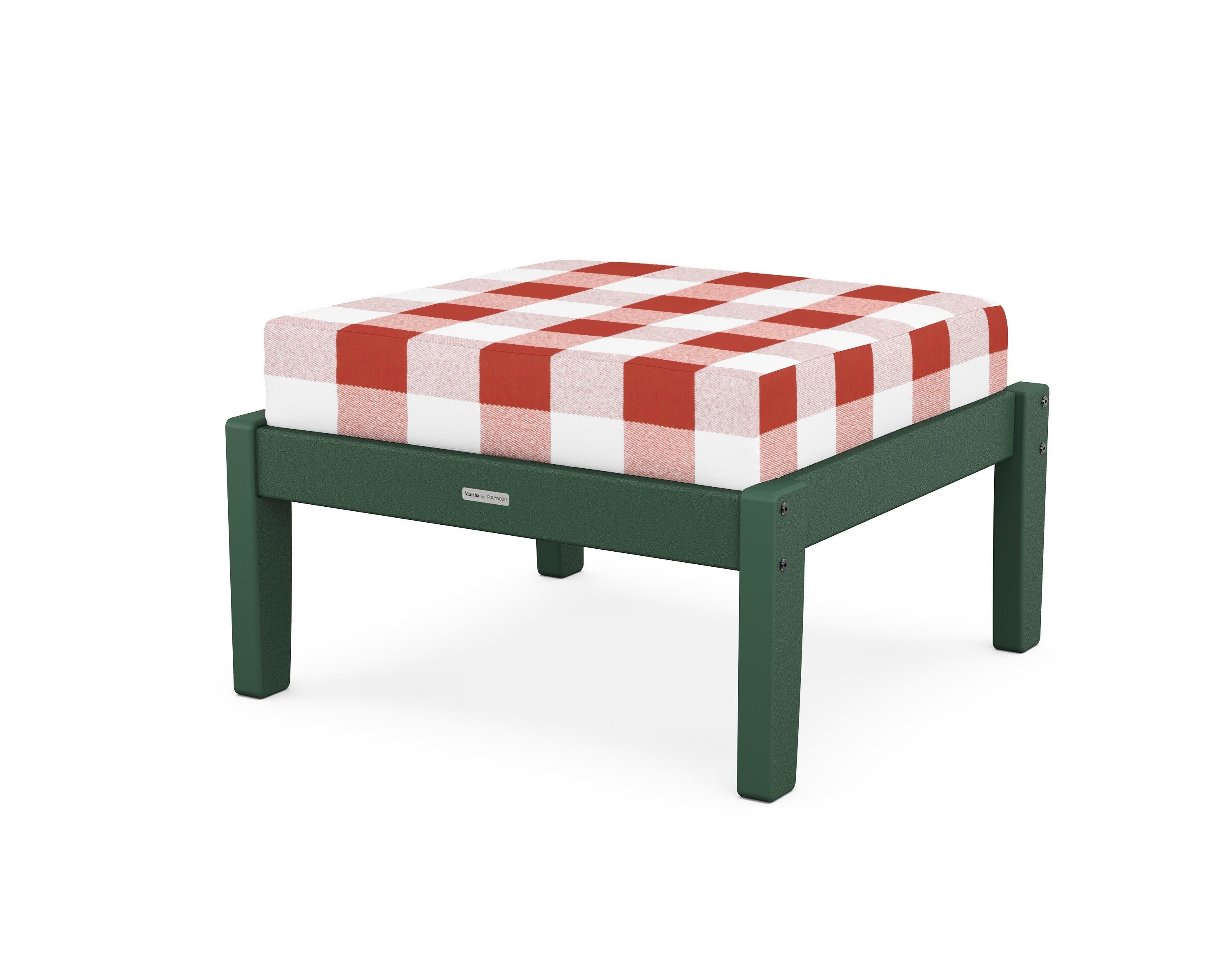 Chinoiserie Deep Seating Ottoman in Green / Buffalo Plaid Crimson