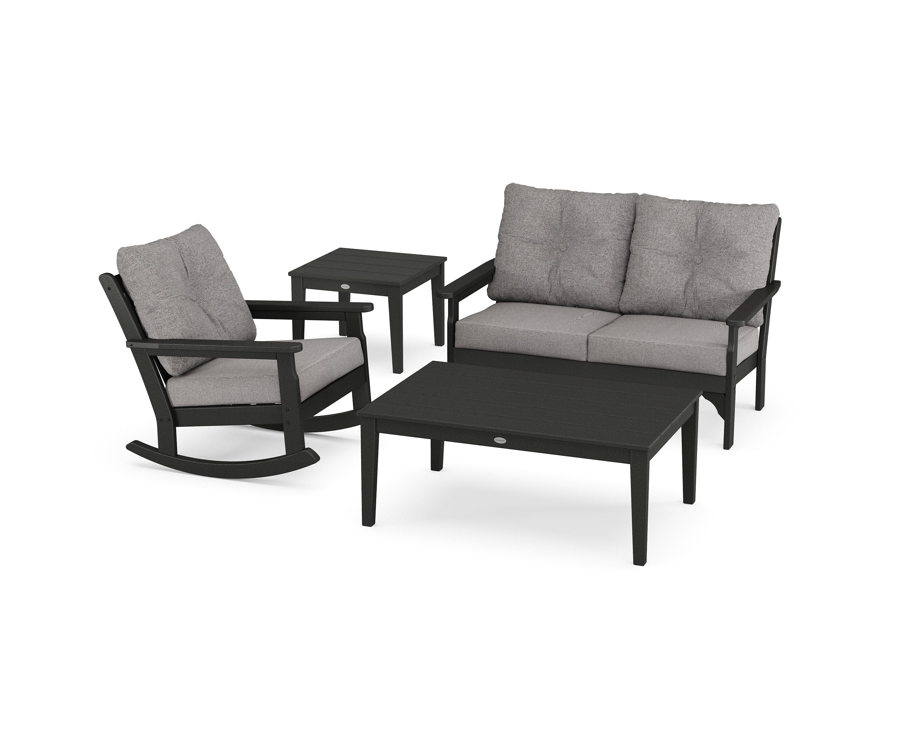 Vineyard 4-Piece Deep Seating Rocker Set in Black / Grey Mist