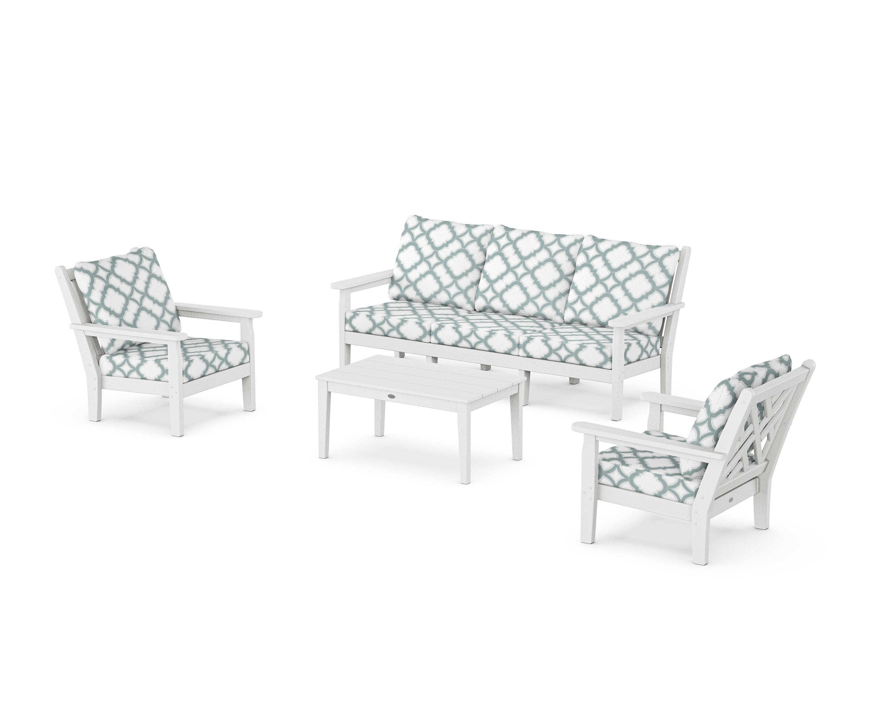 Chippendale 4-Piece Deep Seating Set with Sofa in White / Trellis Glacier Spa