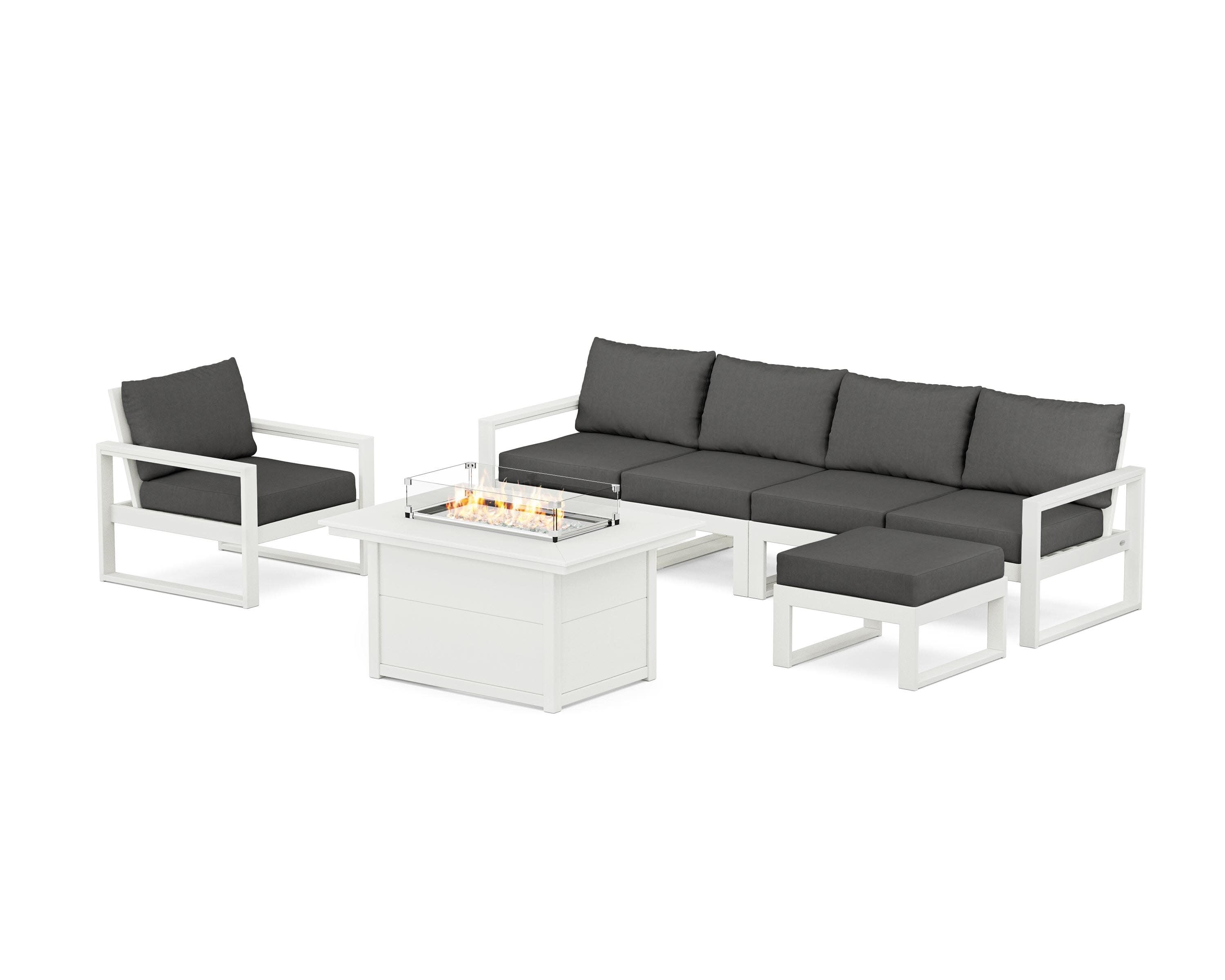 EDGE Sectional Lounge and Fire Pit Set in Vintage White / Spectrum Carbon
