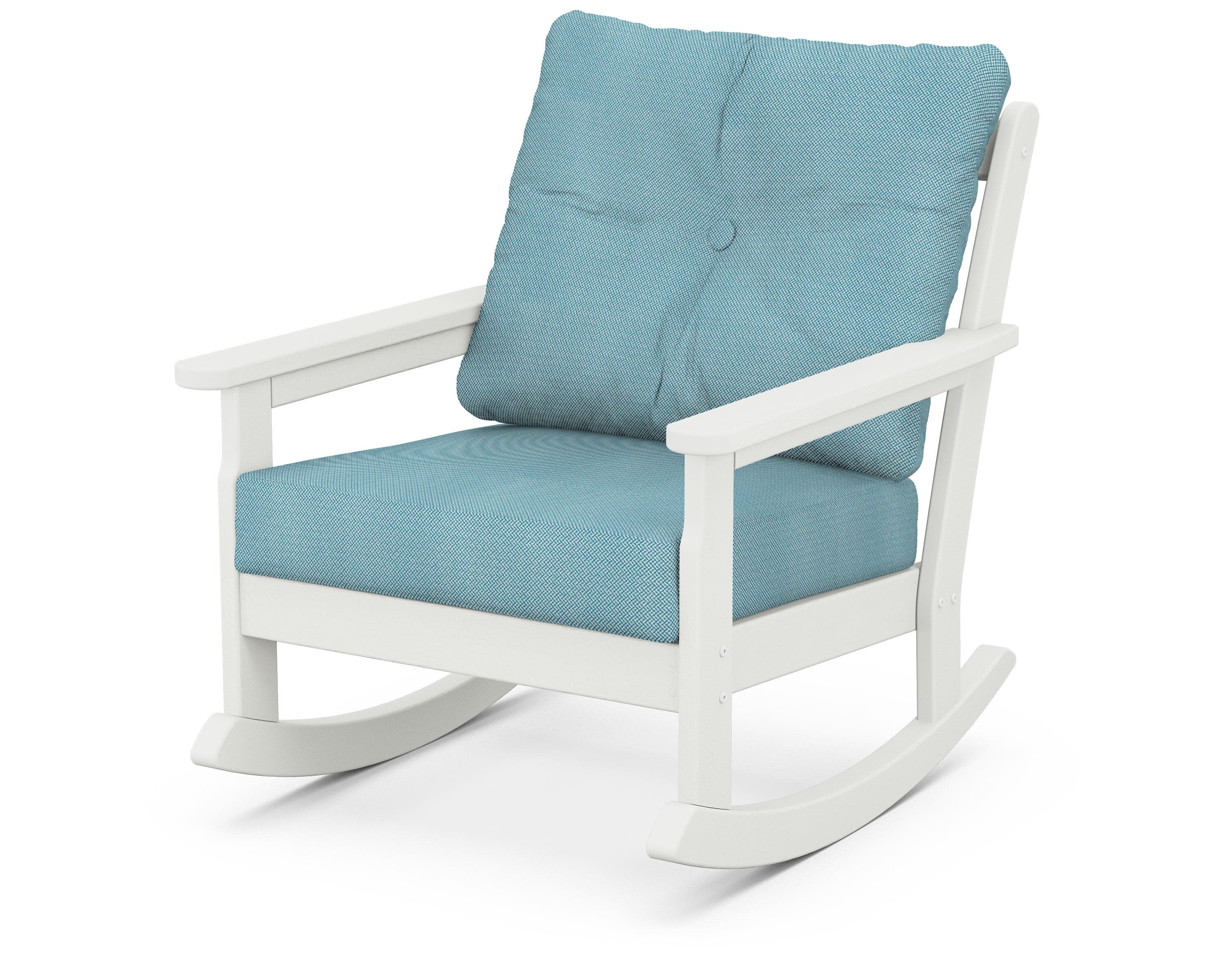 Vineyard Deep Seating Rocking Chair in Vintage White / Lattice Sky Blue