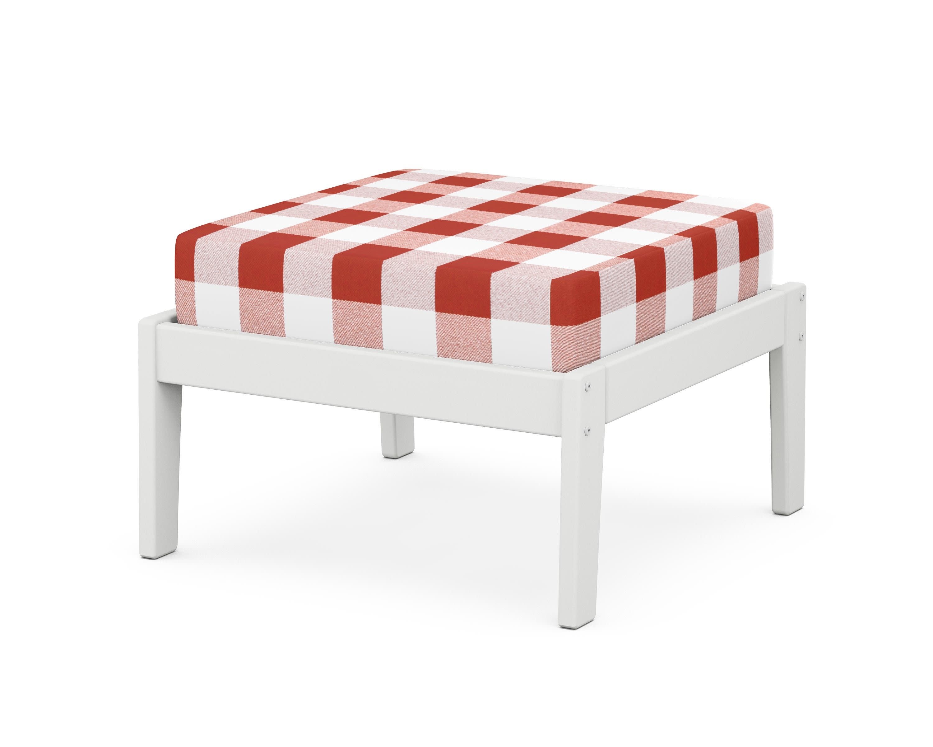 Deep Seating Ottoman in White / Buffalo Plaid Crimson
