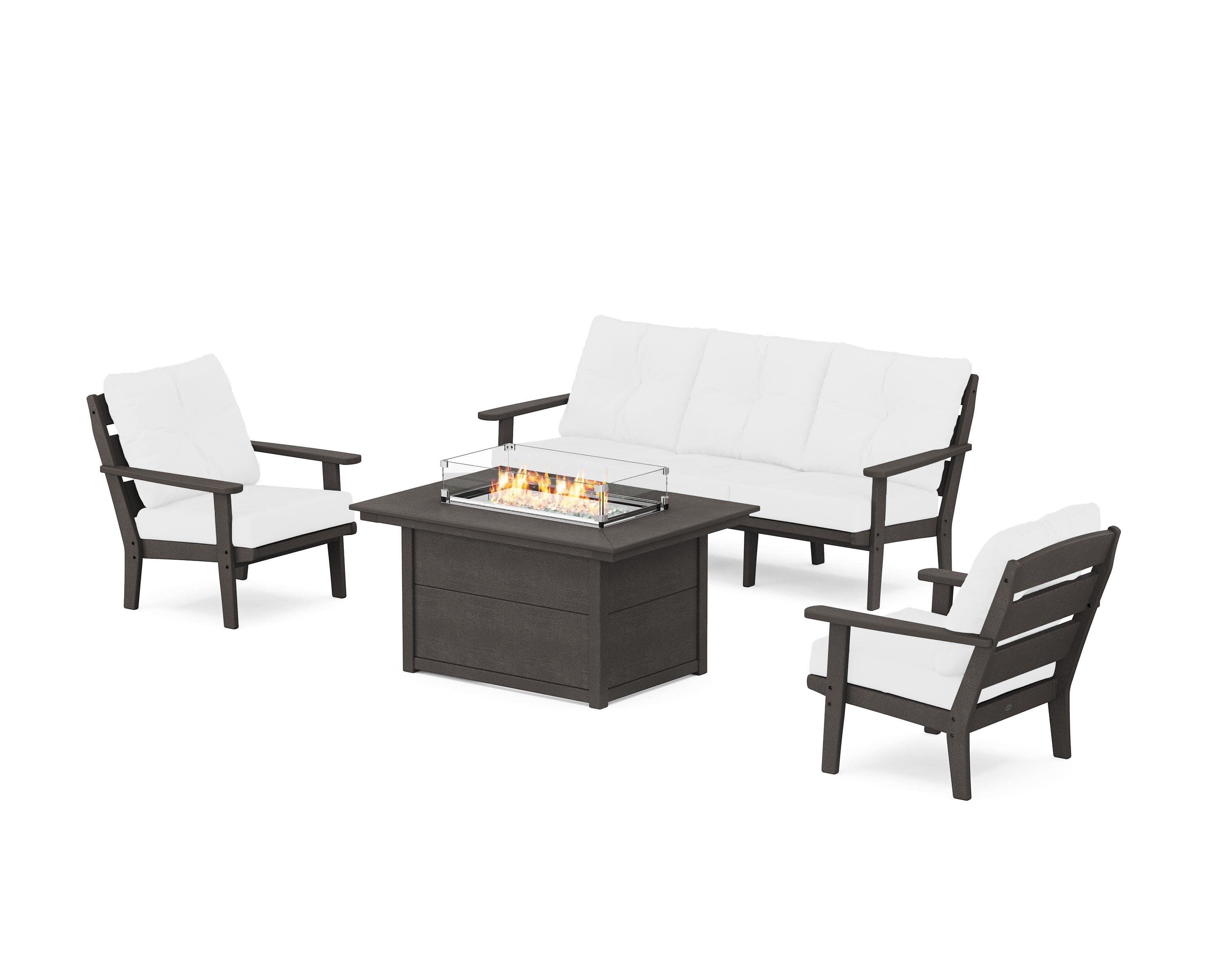 Lakeside Deep Seating Fire Pit Table Set in Vintage Coffee / Natural