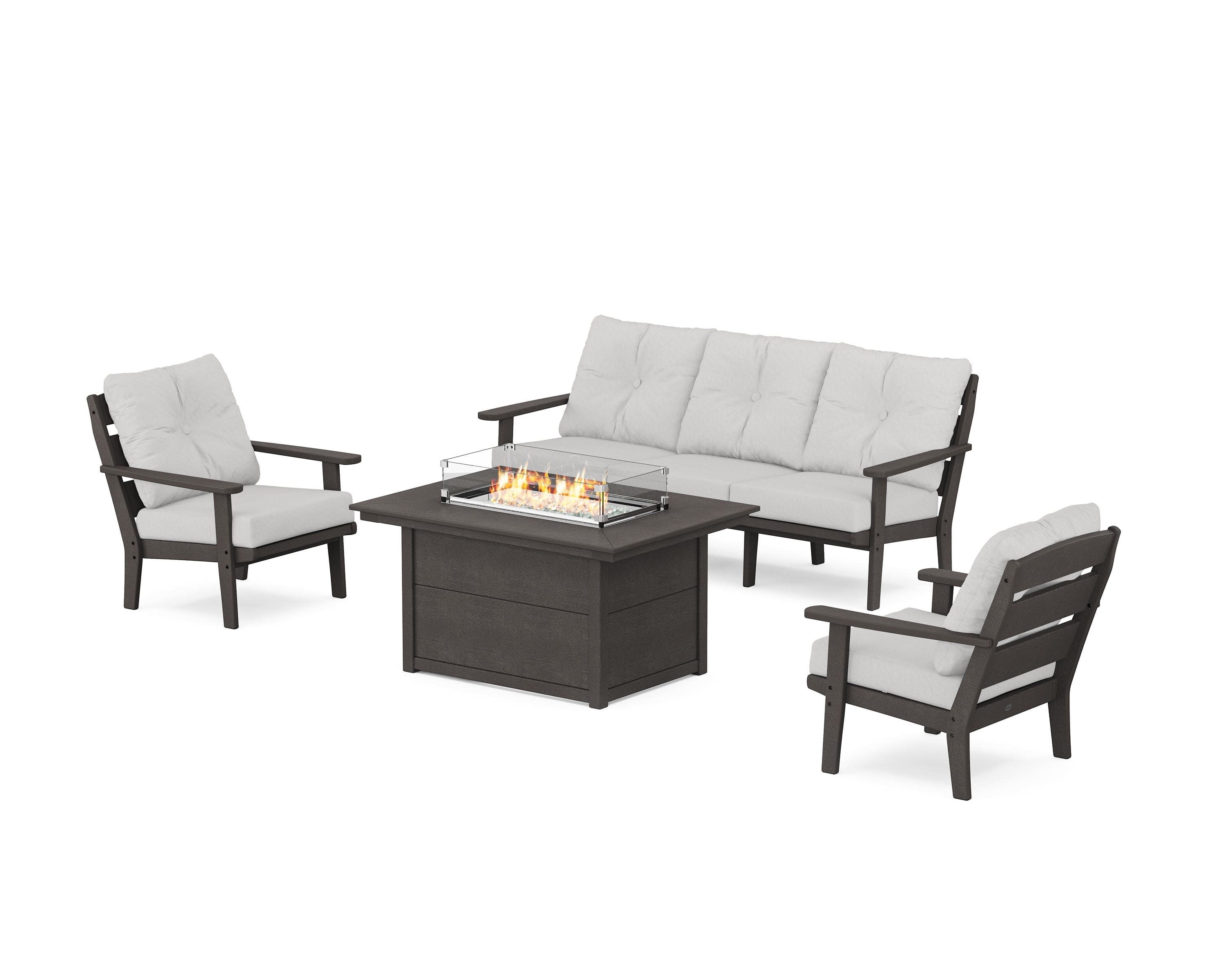 Lakeside Deep Seating Fire Pit Table Set in Vintage Coffee / Diamond in the Rough