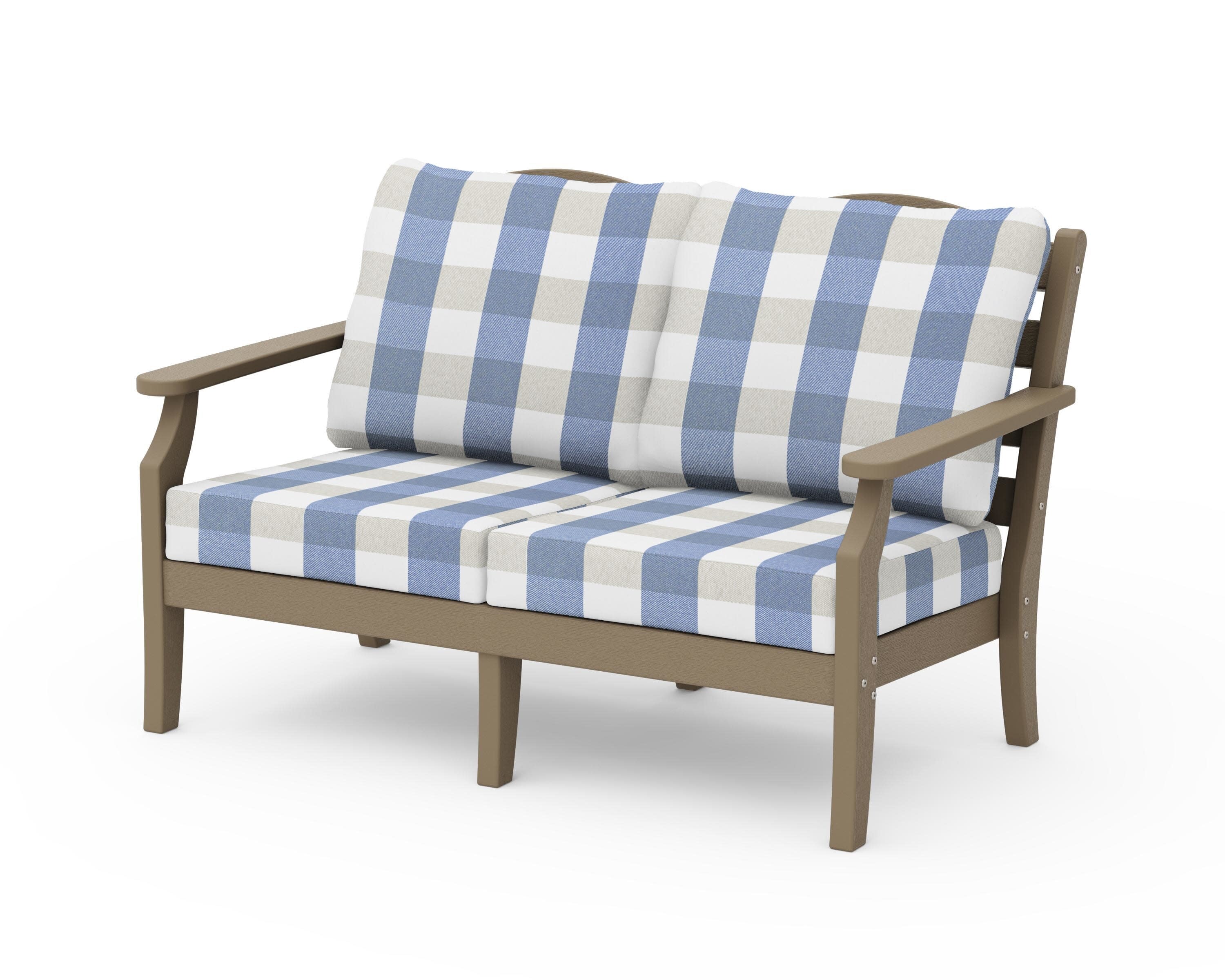 Savannah Deep Seating Loveseat in Vintage Sahara / Buffalo Plaid Sky Blue
