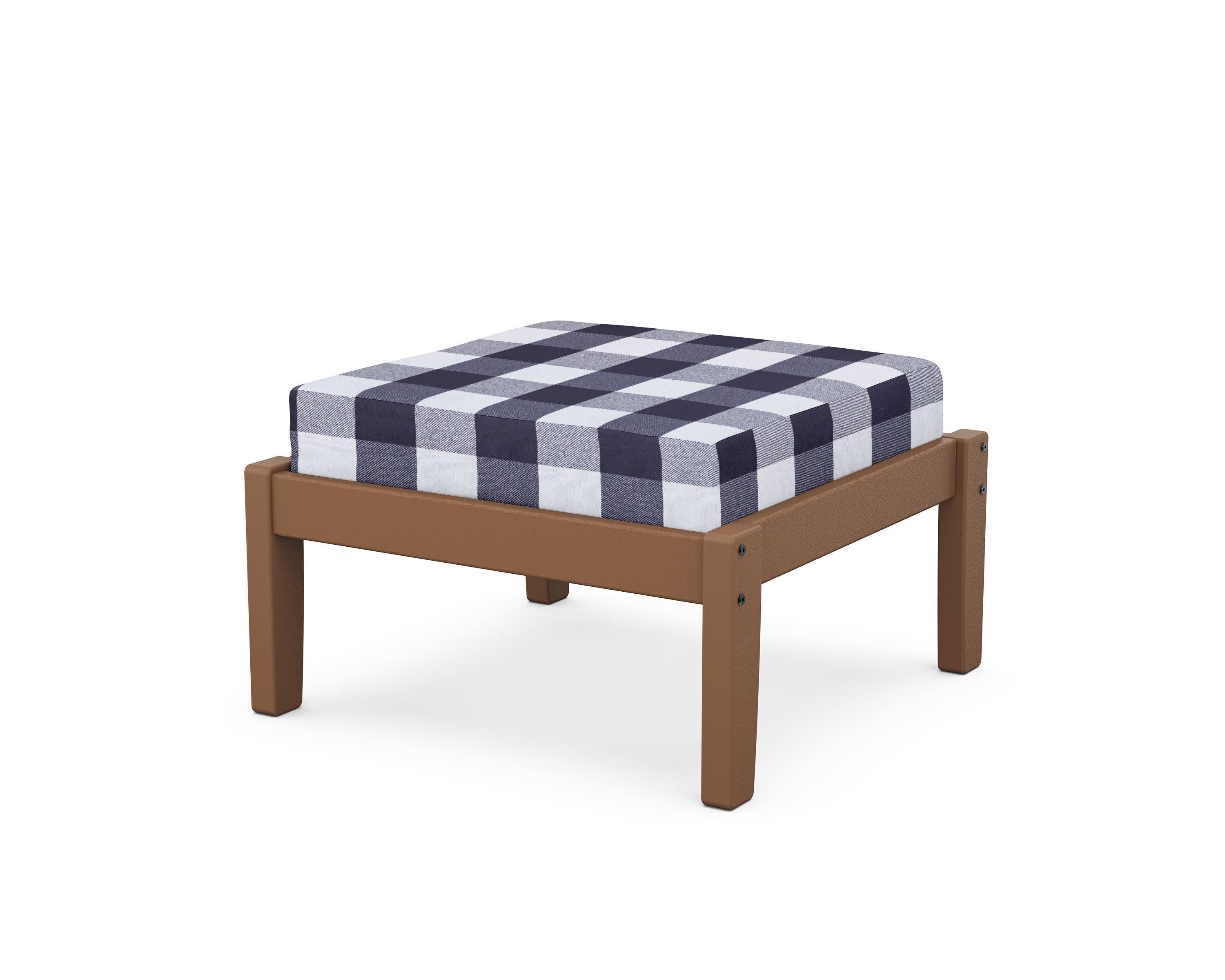 Deep Seating Ottoman in Teak / Buffalo Plaid Navy