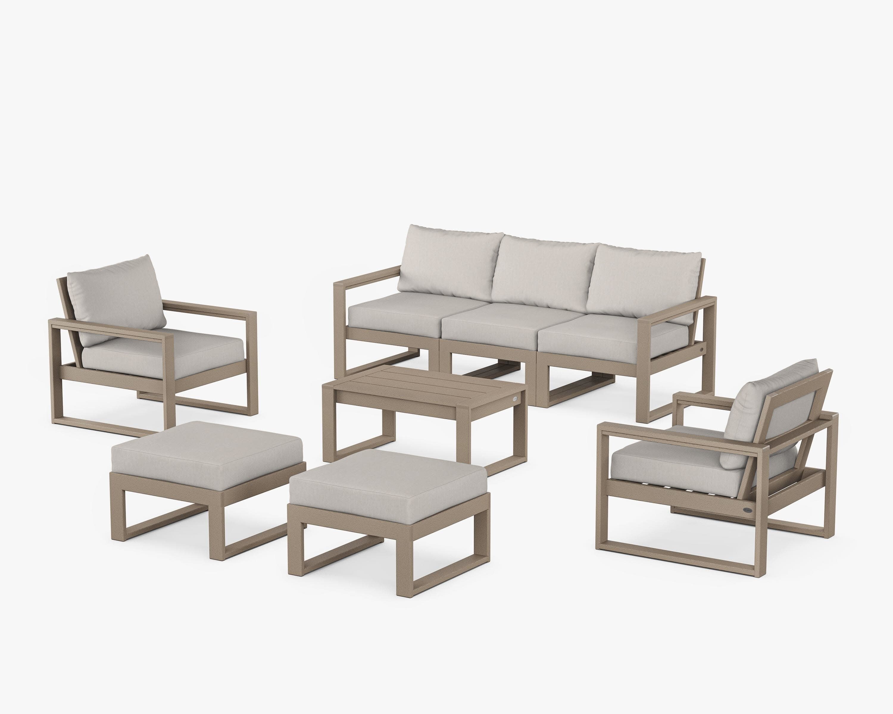 EDGE Sectional 8-Piece Lounge Sofa Set in Vintage Sahara / Cast Ash