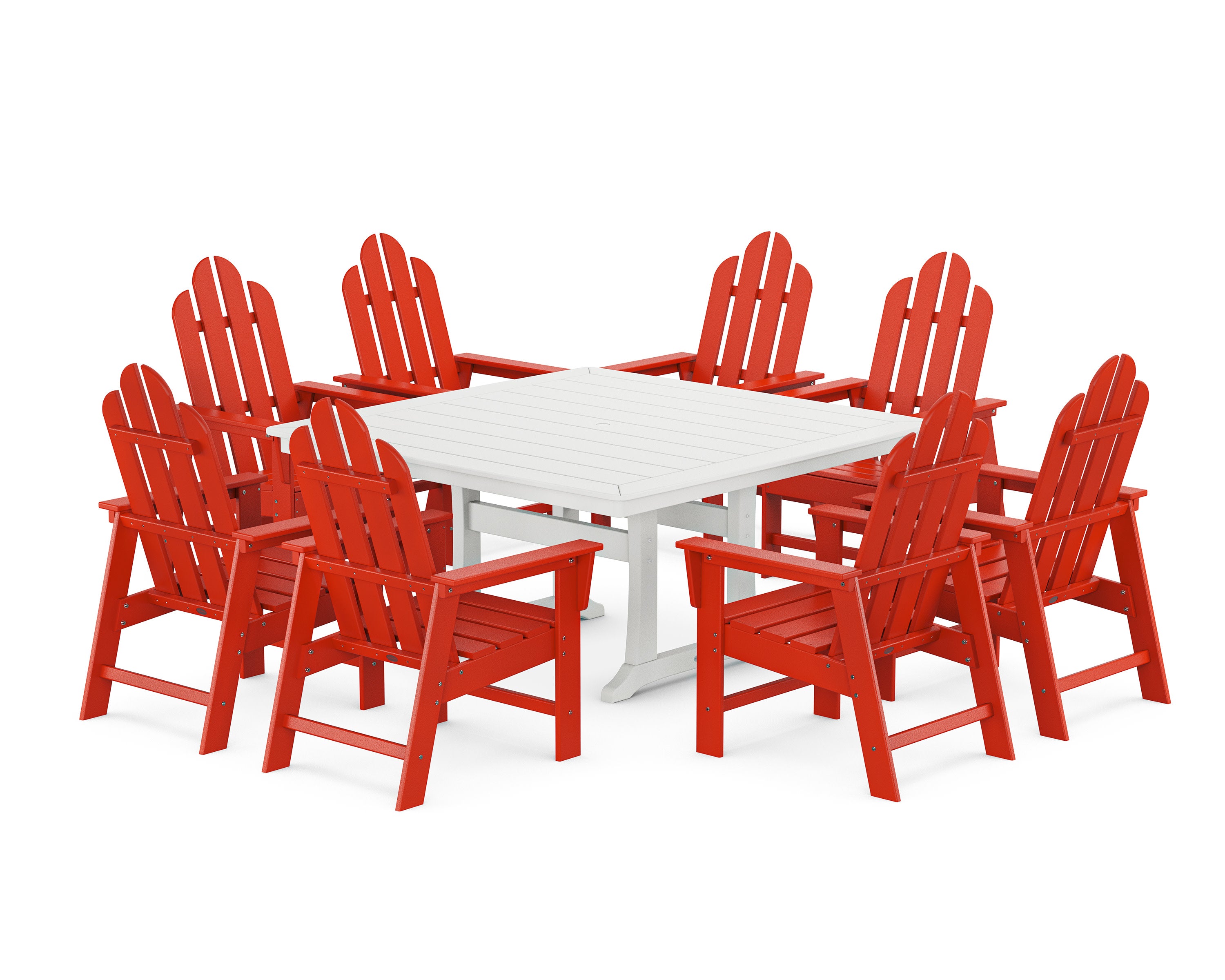 Long Island 9-Piece Square Dining Set with Trestle Legs in Sunset Red / White