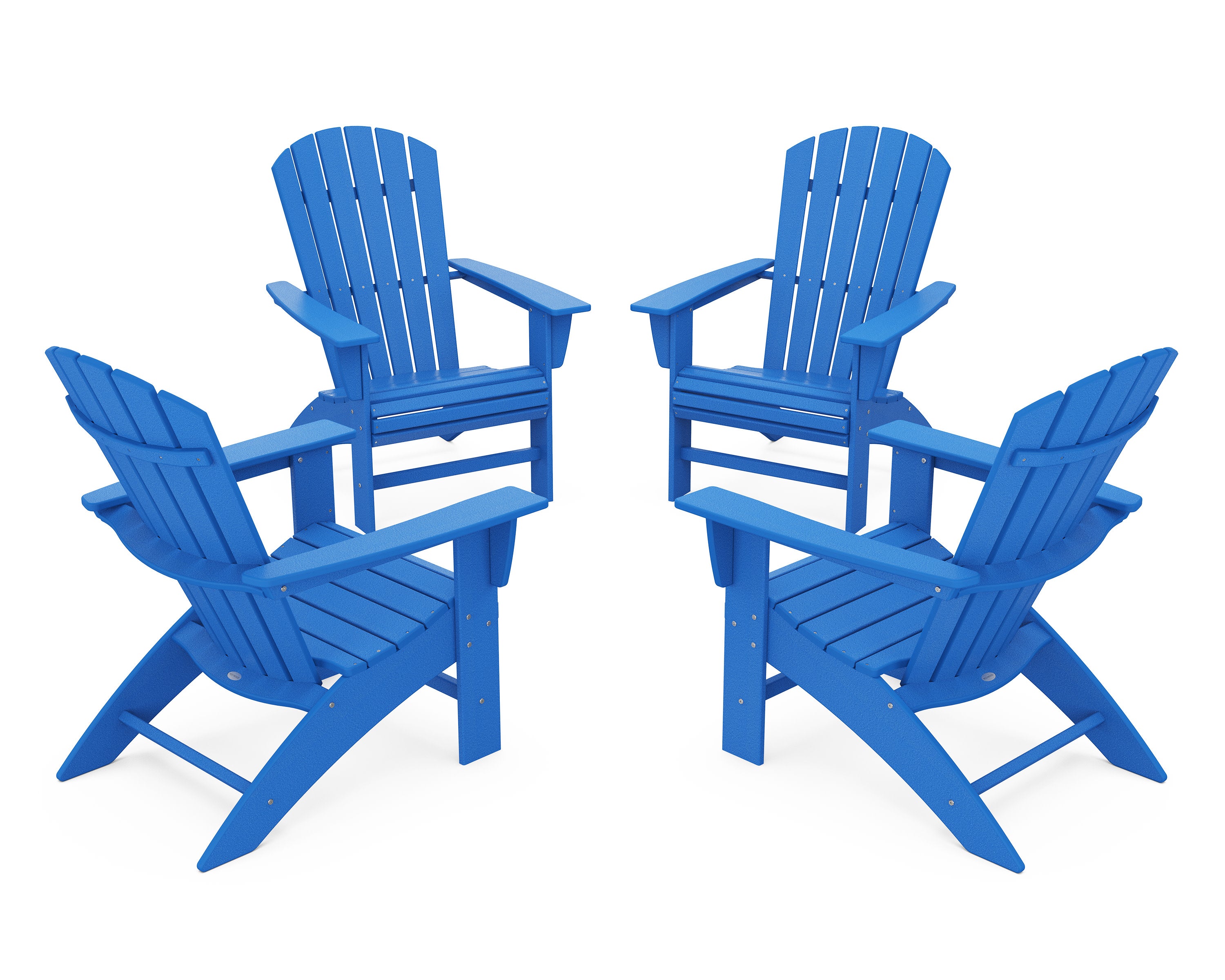 4-Piece Nautical Curveback Adirondack Chair Conversation Set in Pacific Blue