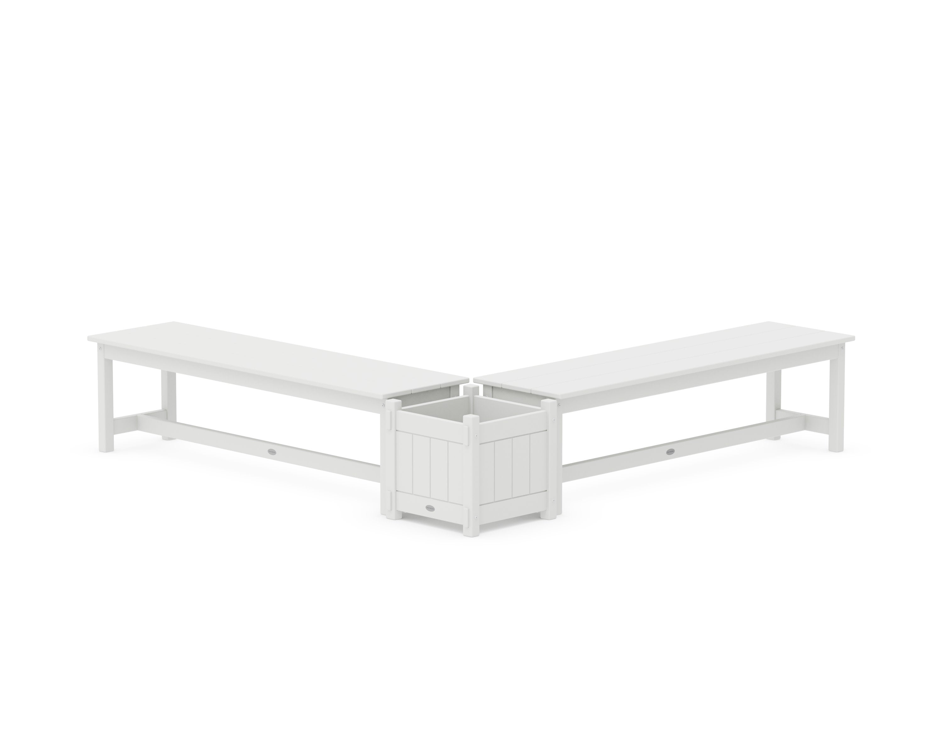 60" Vineyard L- Shaped Planter Bench Set in White