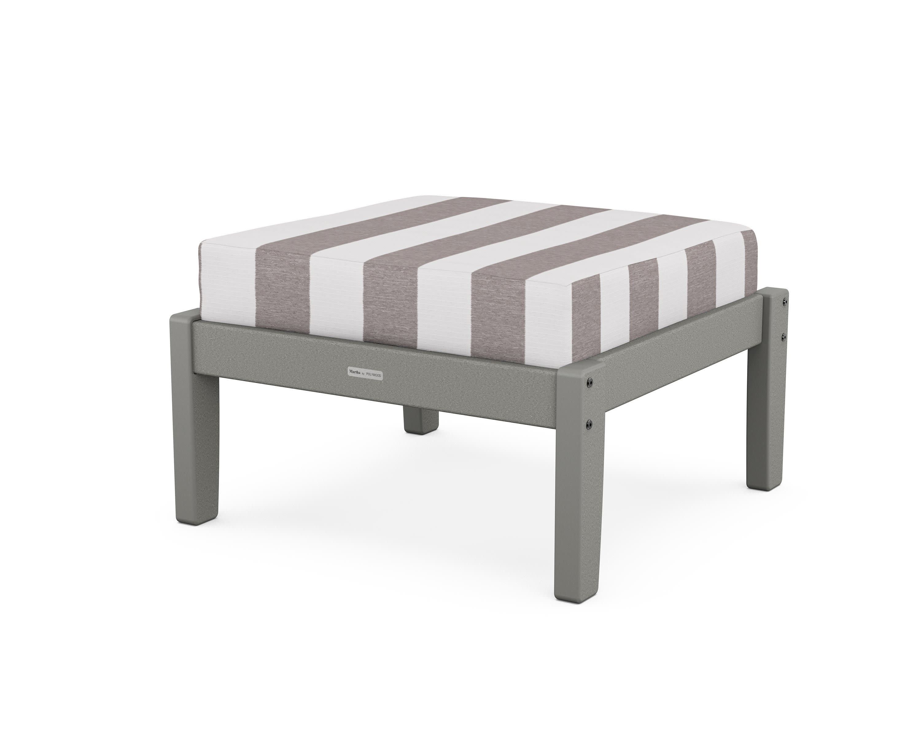 Chinoiserie Deep Seating Ottoman in Slate Grey / Cabana Stripe Grey Mist