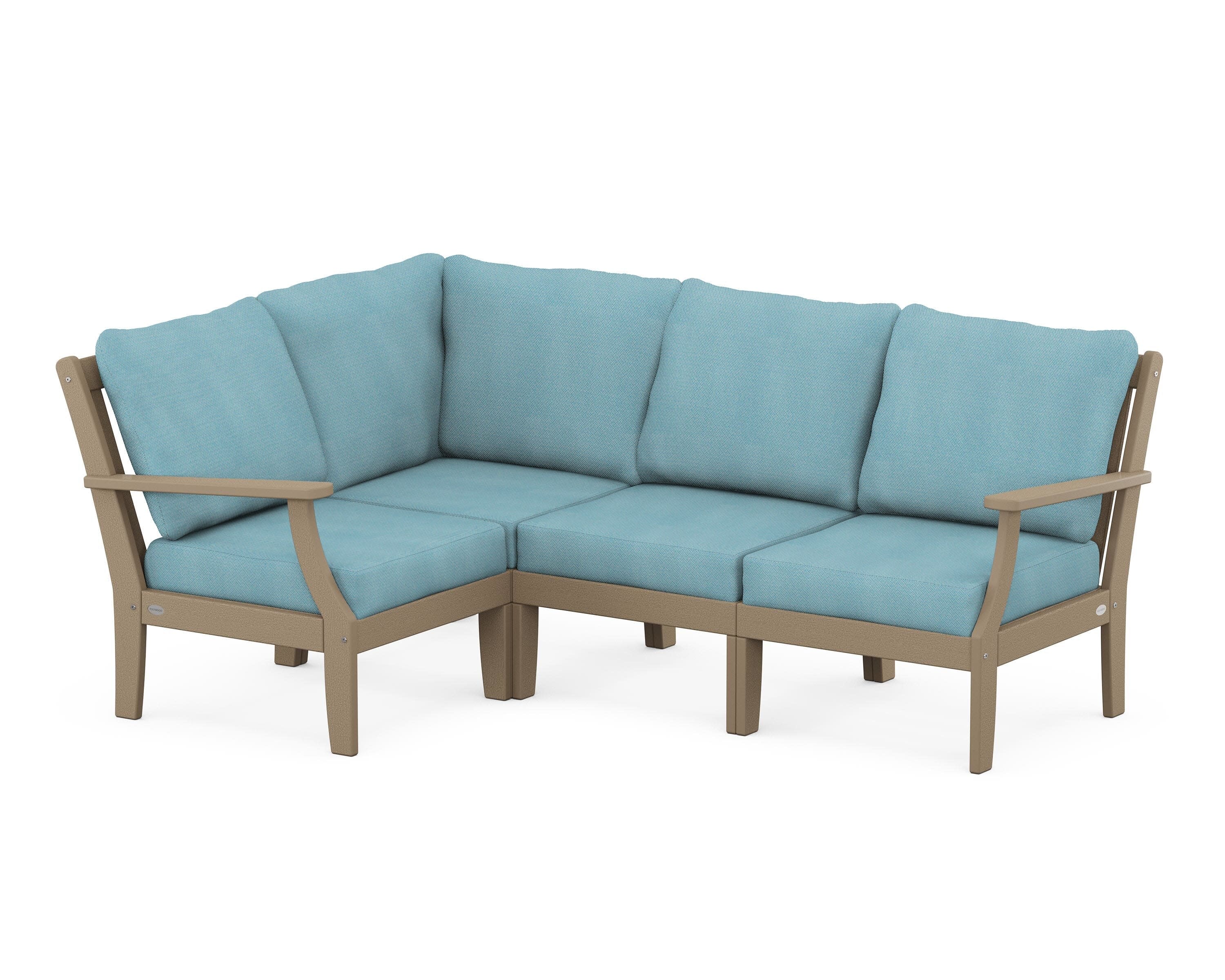 Braxton Modular 4-Piece Deep Seating Set in Vintage Sahara / Lattice Sky Blue