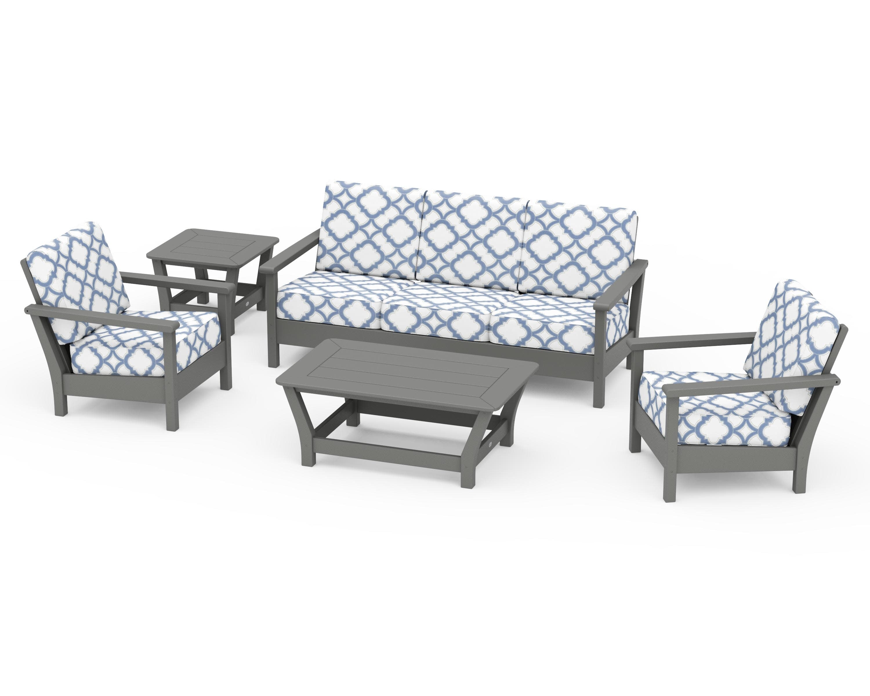 Harbour 5-Piece Deep Seating Set in Slate Grey / Trellis Sky Blue