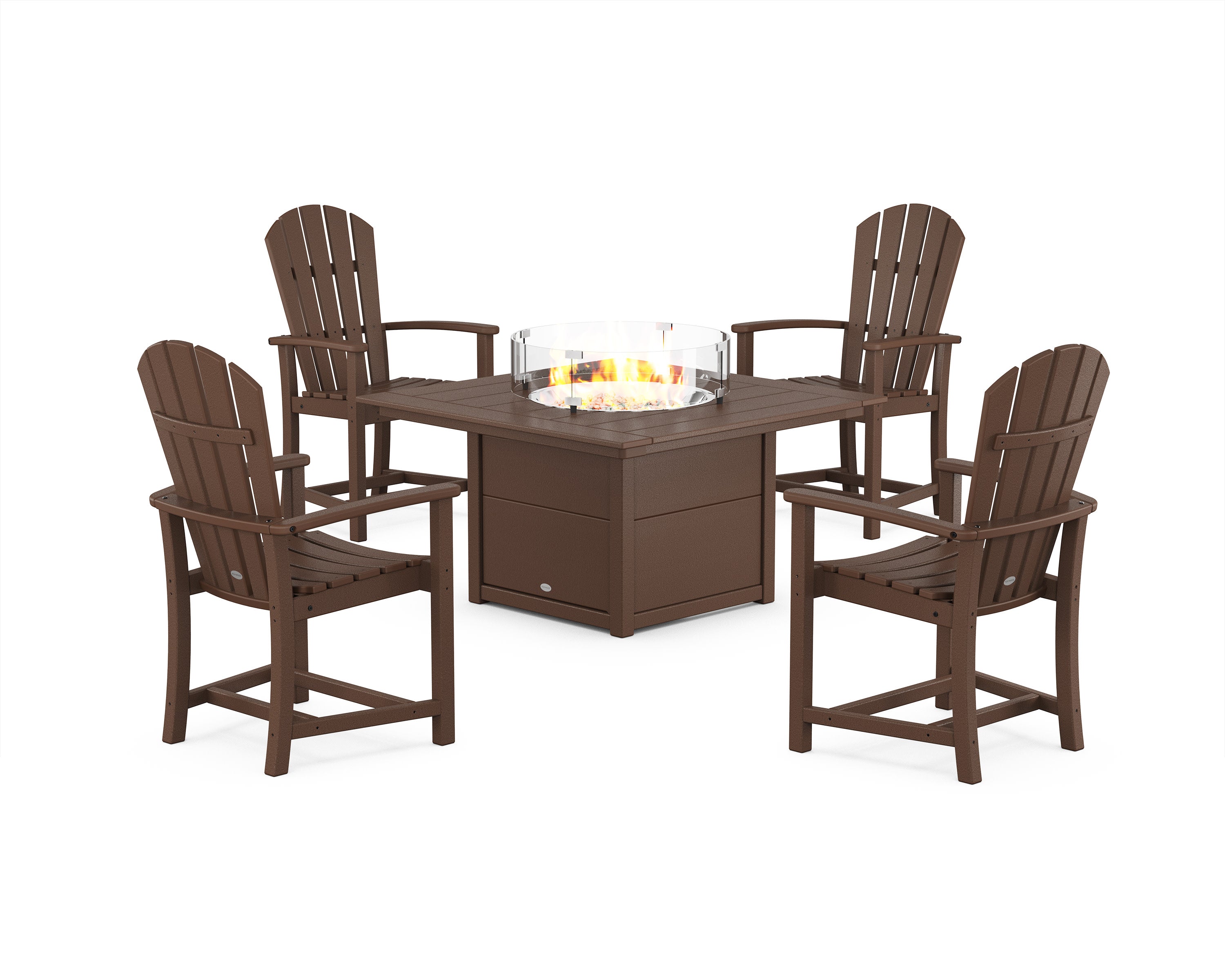 Palm Coast 4-Piece Upright Adirondack Conversation Set with Fire Pit Table in Mahogany