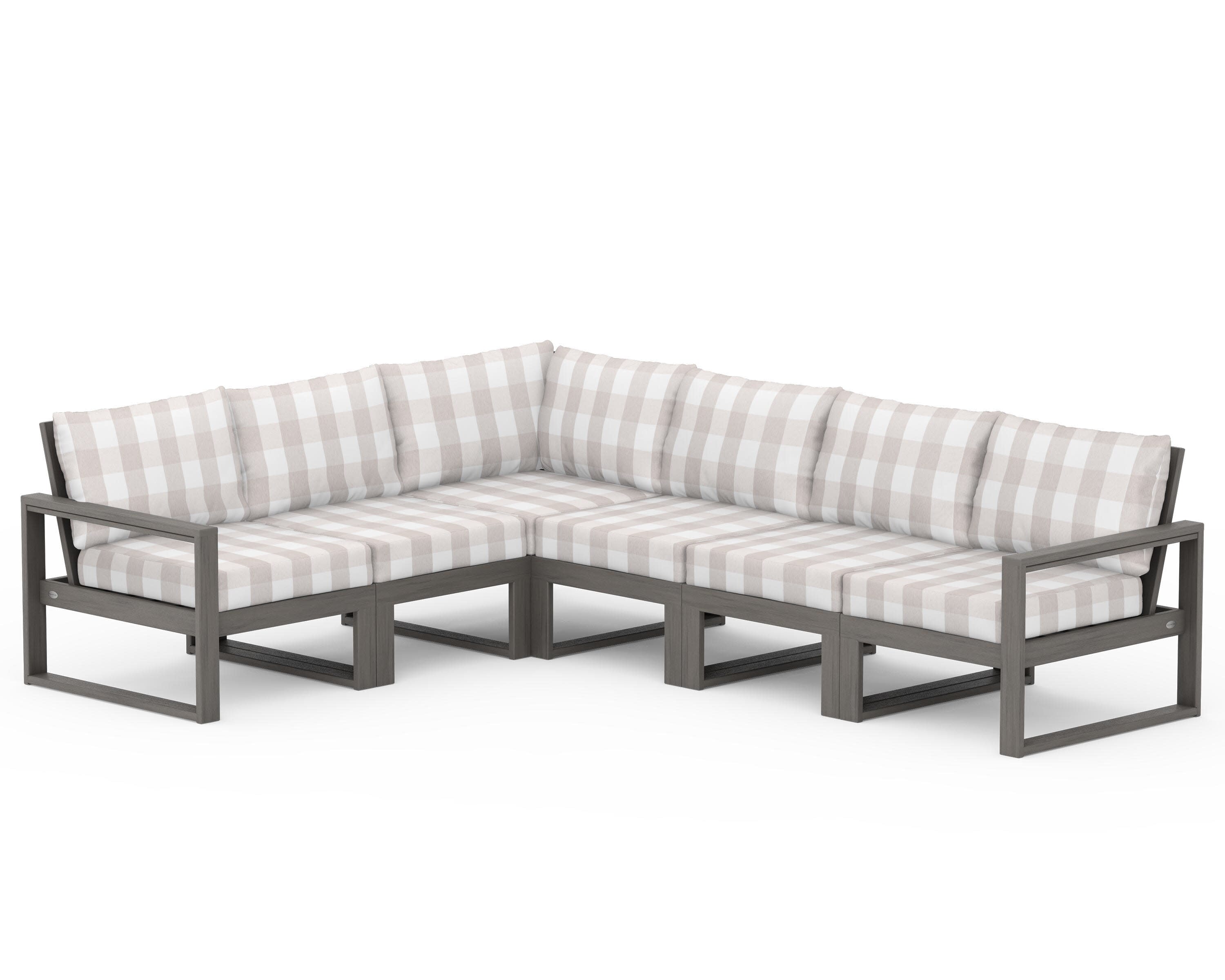 EDGE 6-Piece Modular Deep Seating Set in Driftwood / Buffalo Plaid Dune Burlap