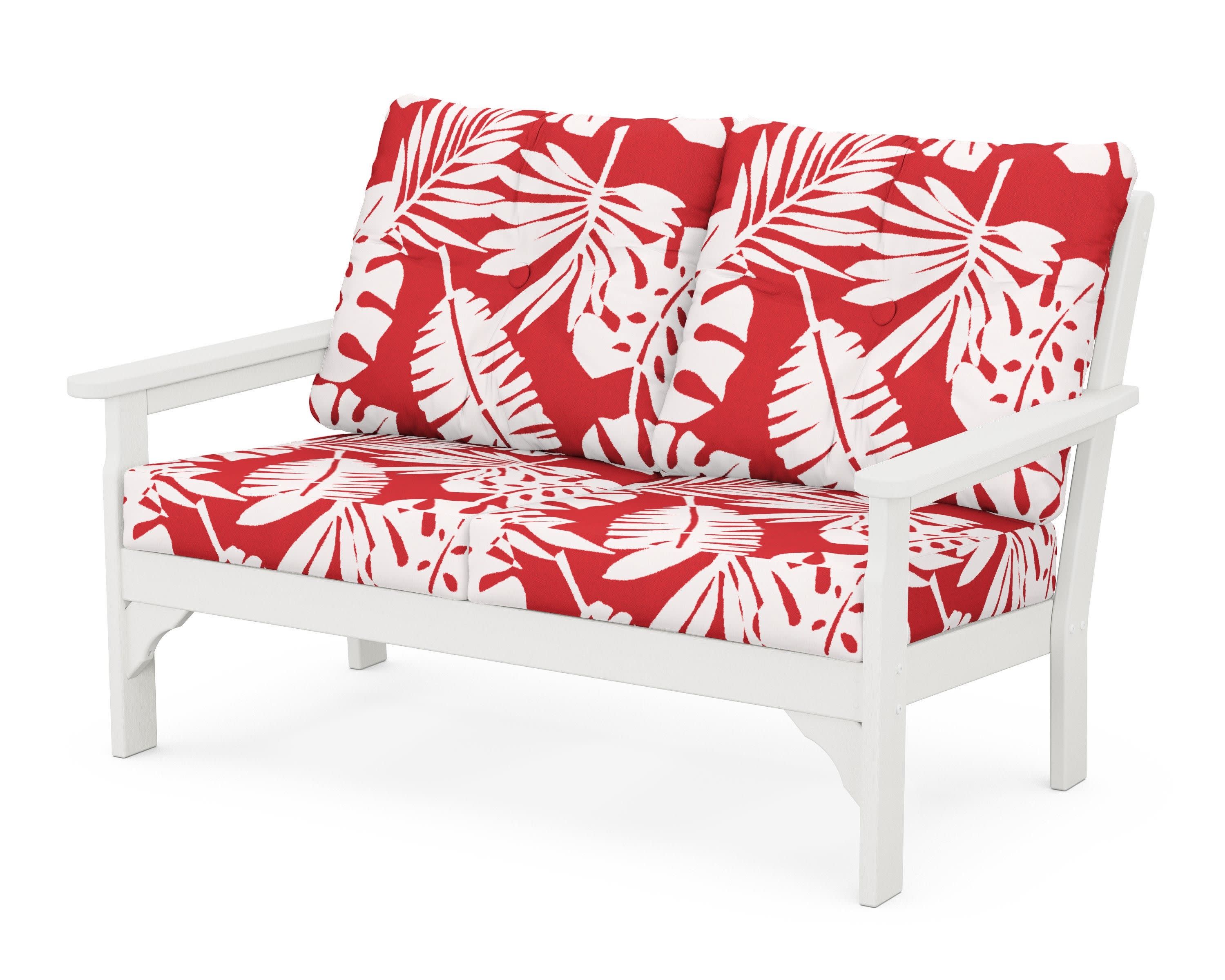 Vineyard Deep Seating Loveseat in Vintage White / Leaf Crimson