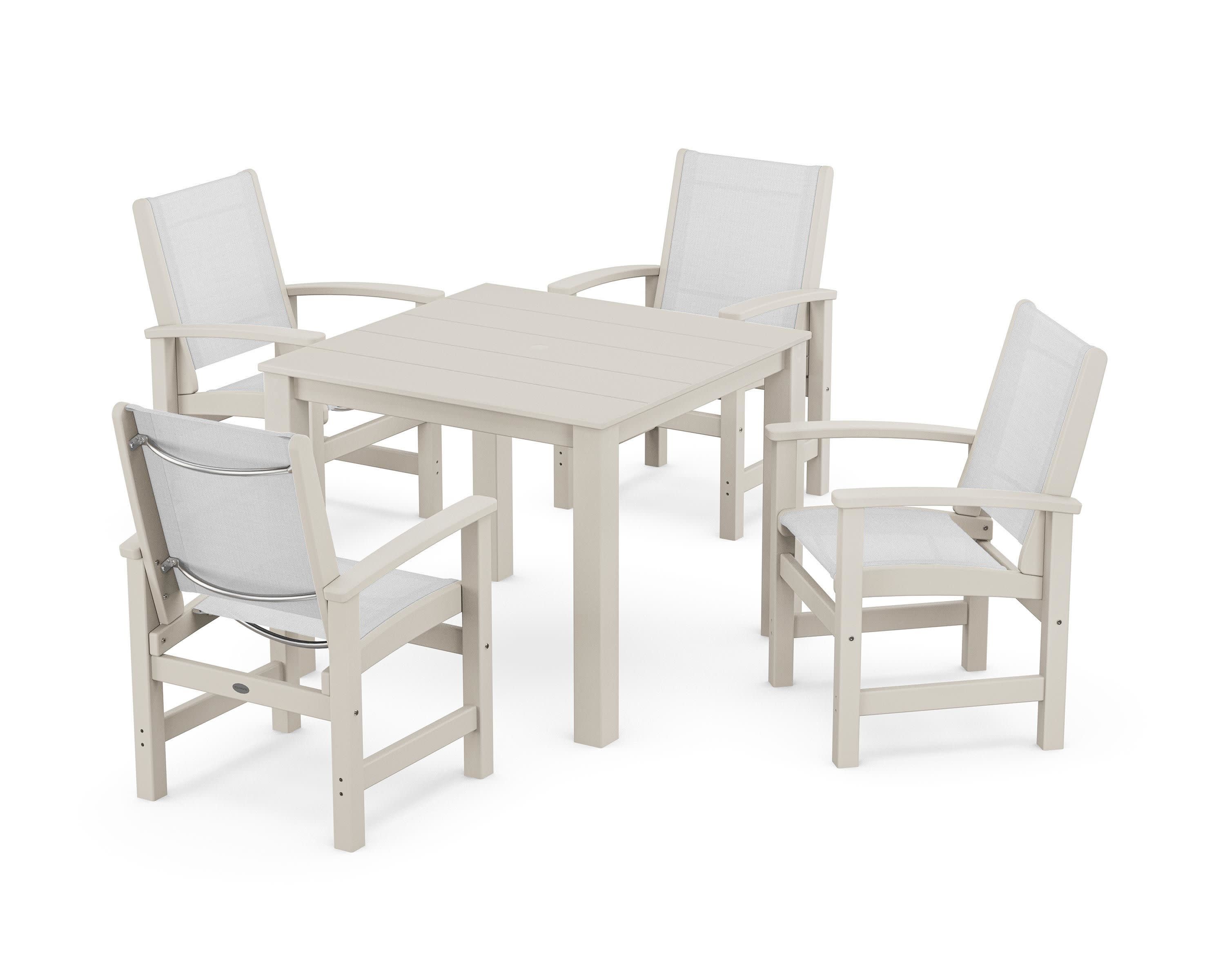 Coastal 5-Piece Parsons Dining Set in Sand / White Sling