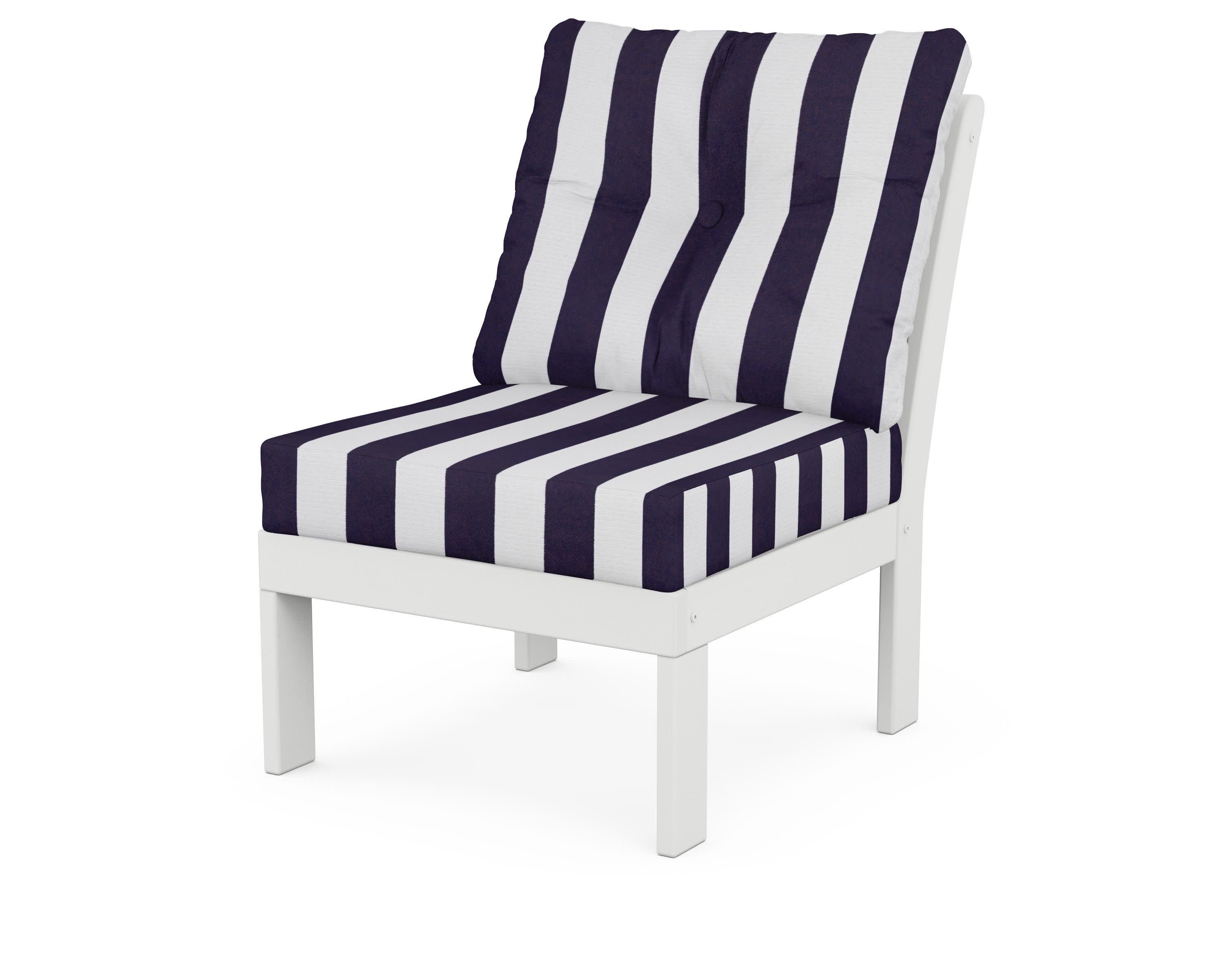 Vineyard Modular Armless Chair in White / Cabana Stripe Navy