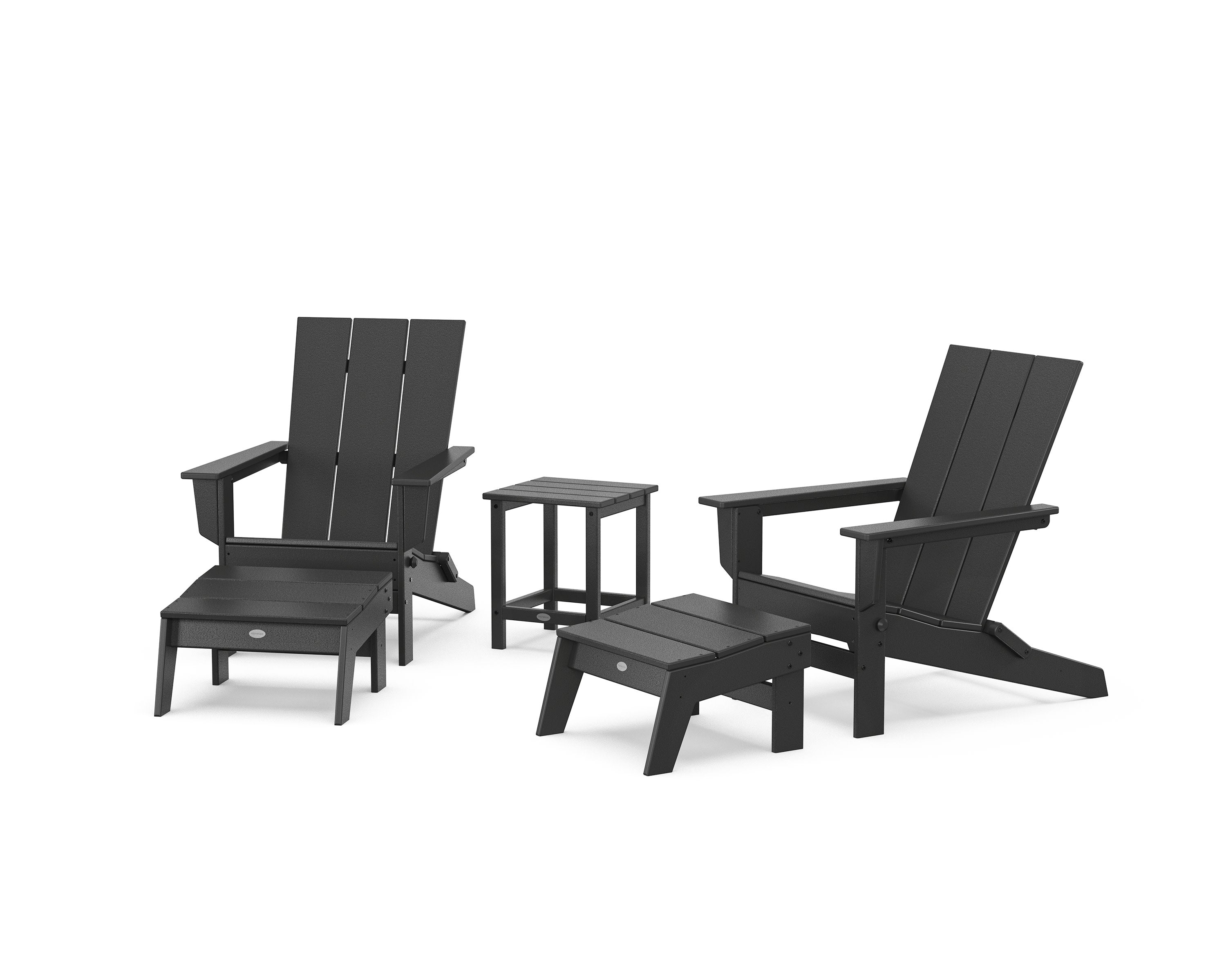 5-Piece Modern Studio Folding Adirondack Set with Ottomans and Side Table in Black