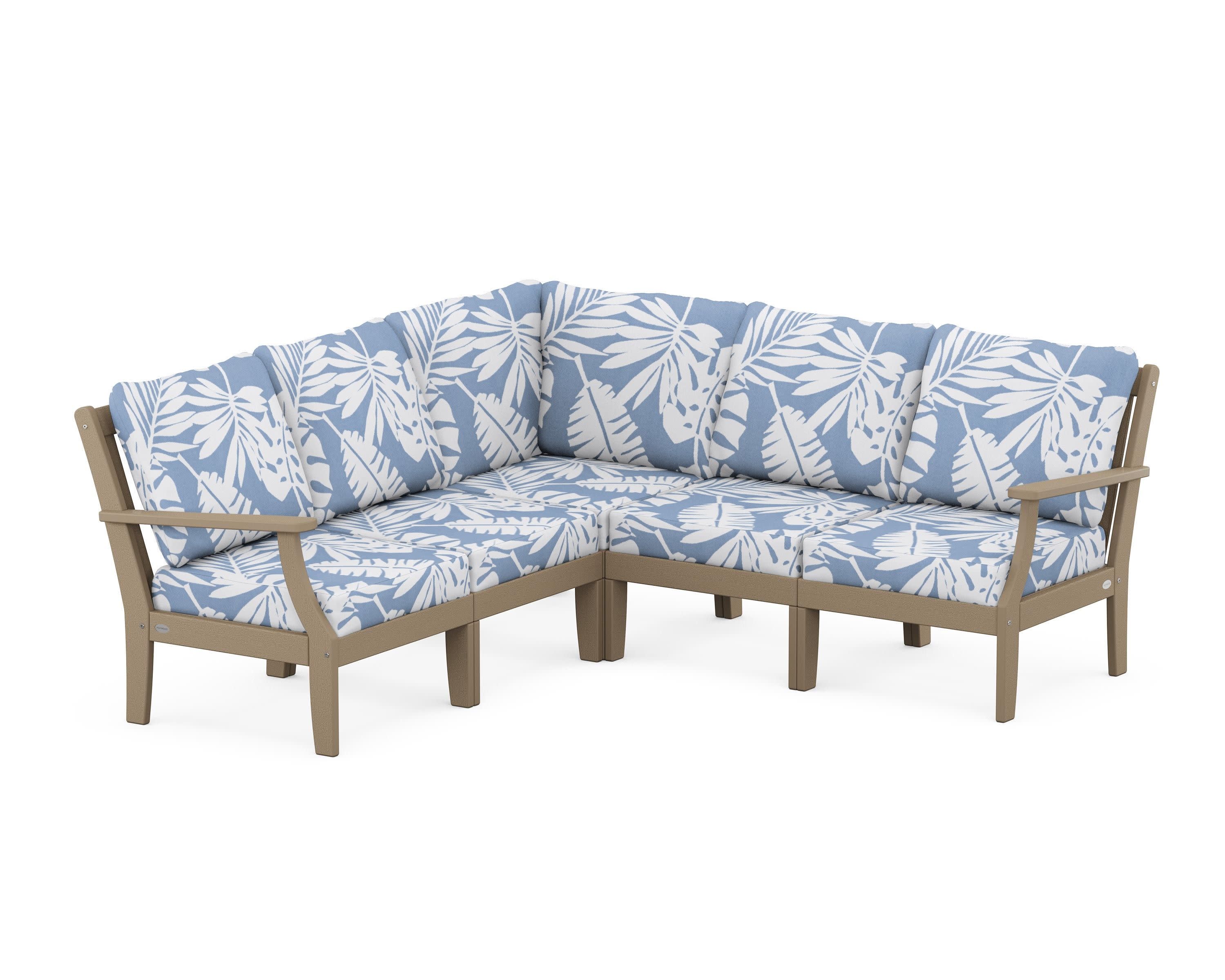 Braxton Modular 5-Piece Deep Seating Set in Vintage Sahara / Leaf Sky Blue