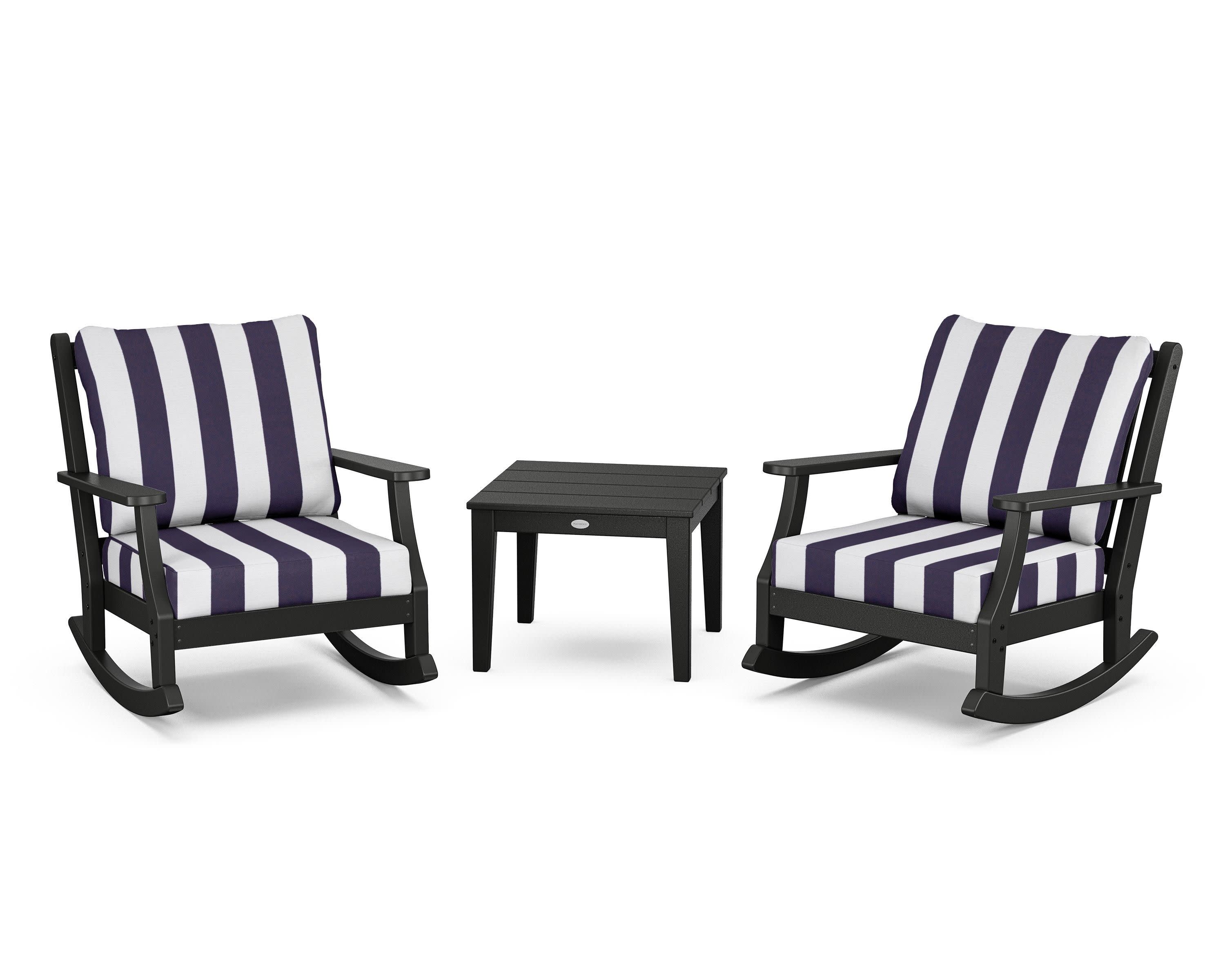 Wovendale 3-Piece Deep Seating Rocker Set in Black / Cabana Stripe Navy