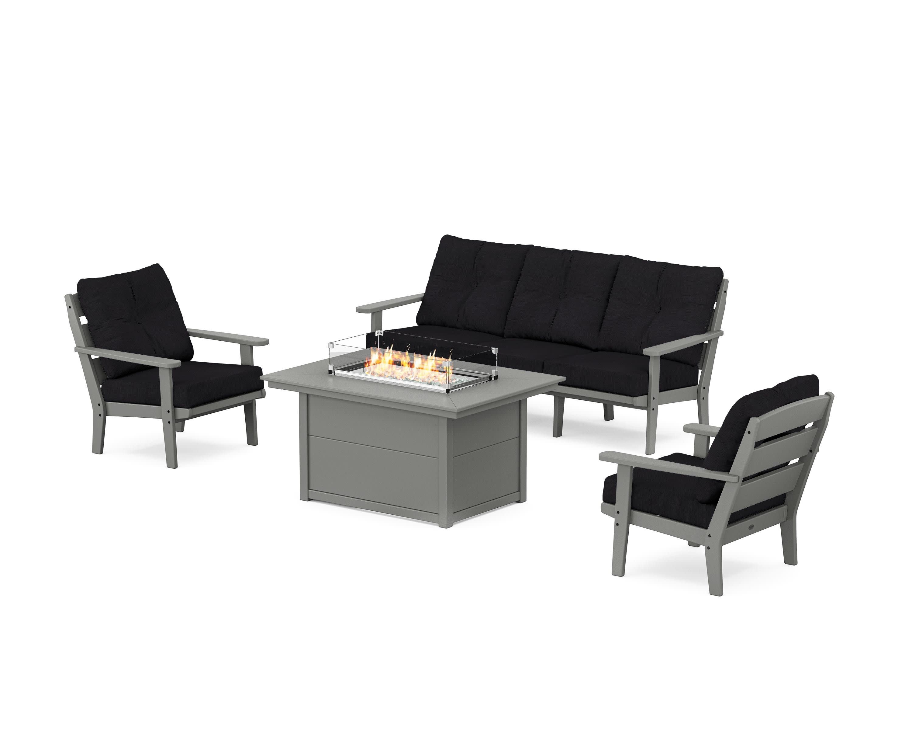 Lakeside Deep Seating Fire Pit Table Set in Slate Grey / Midnight Linen