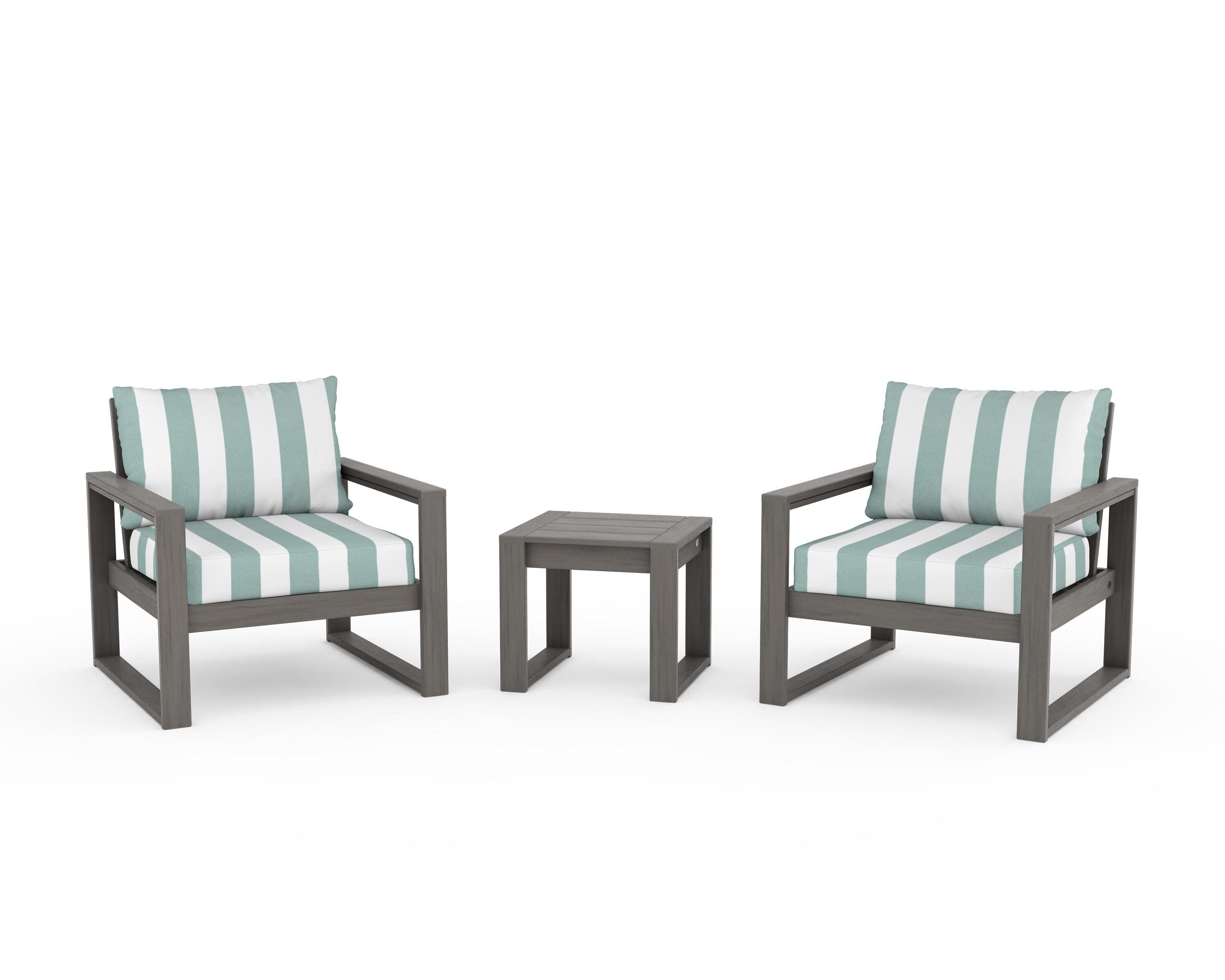 EDGE Sectional 3-Piece Deep Seating Set in Driftwood / Cabana Stripe Glacier Spa