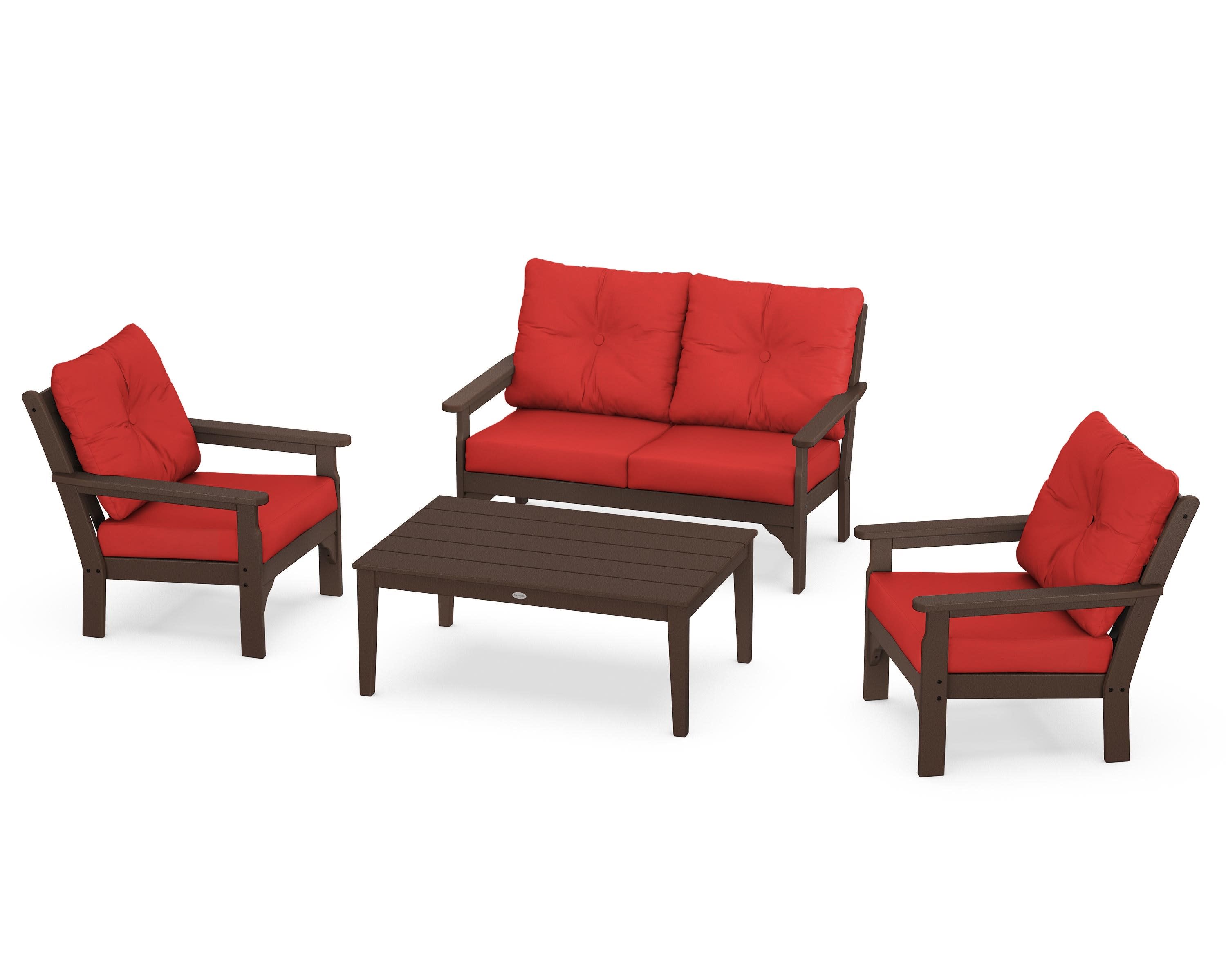 Vineyard 4-Piece Deep Seating Set in Mahogany / Crimson Linen