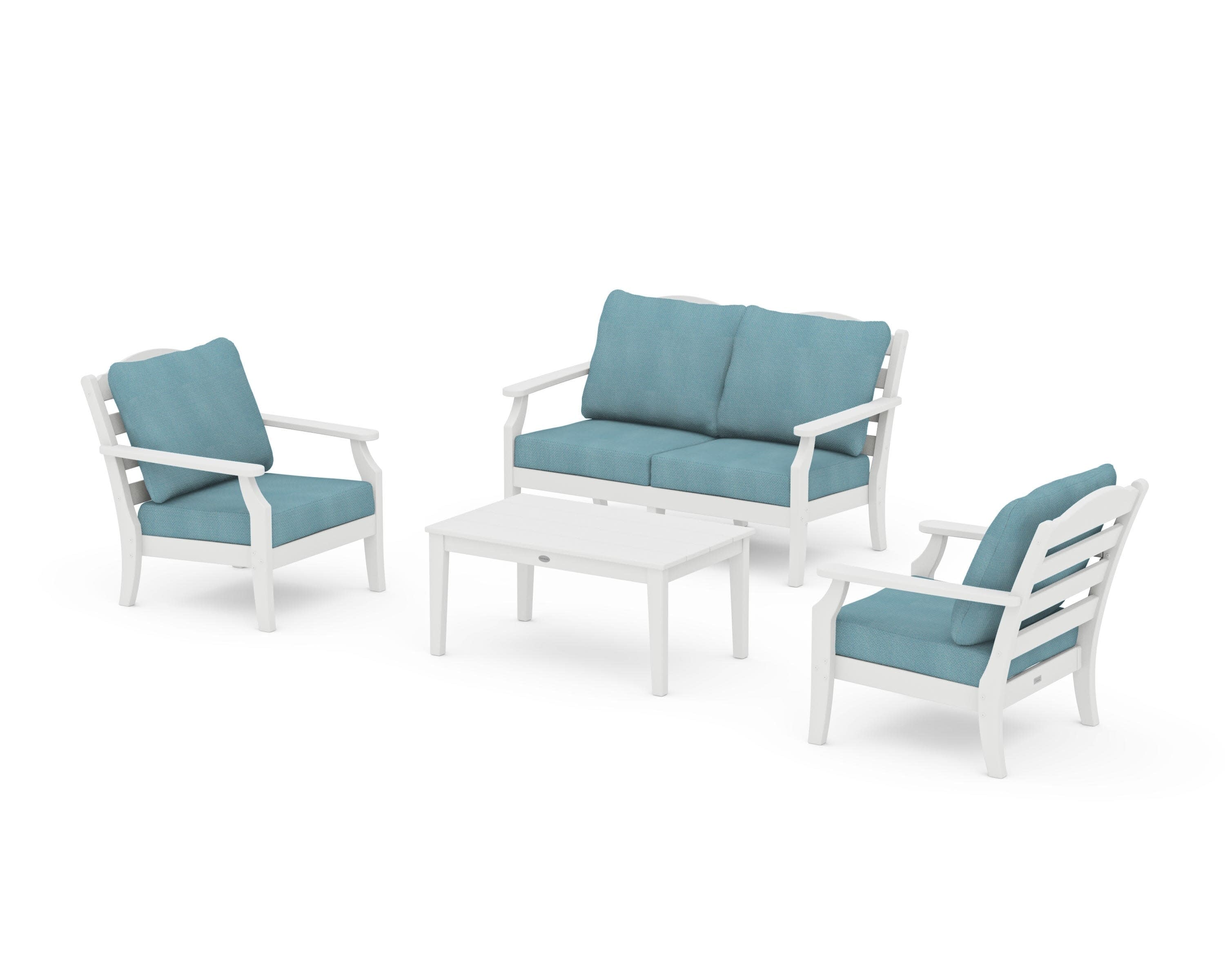 Savannah 4-Piece Deep Seating Set with Loveseat in White / Lattice Sky Blue
