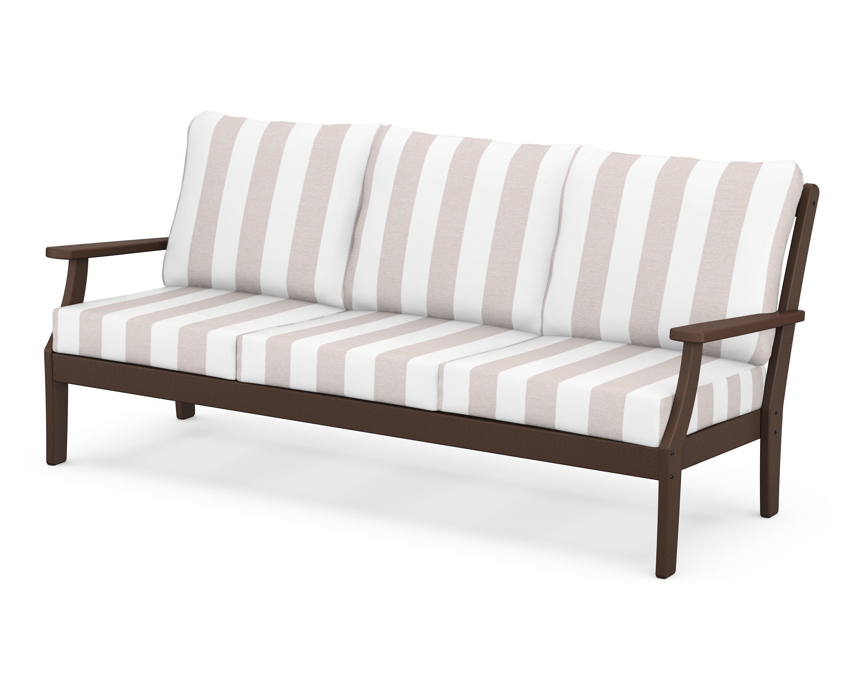 Braxton Deep Seating Sofa in Mahogany / Cabana Stripe Dune Burlap