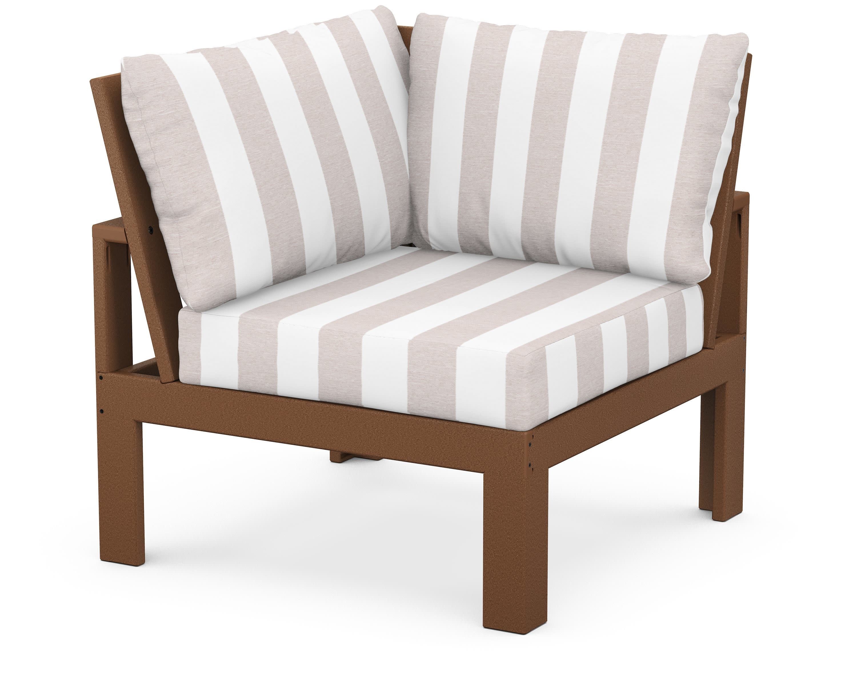 Modular Corner Chair in Teak / Cabana Stripe Dune Burlap