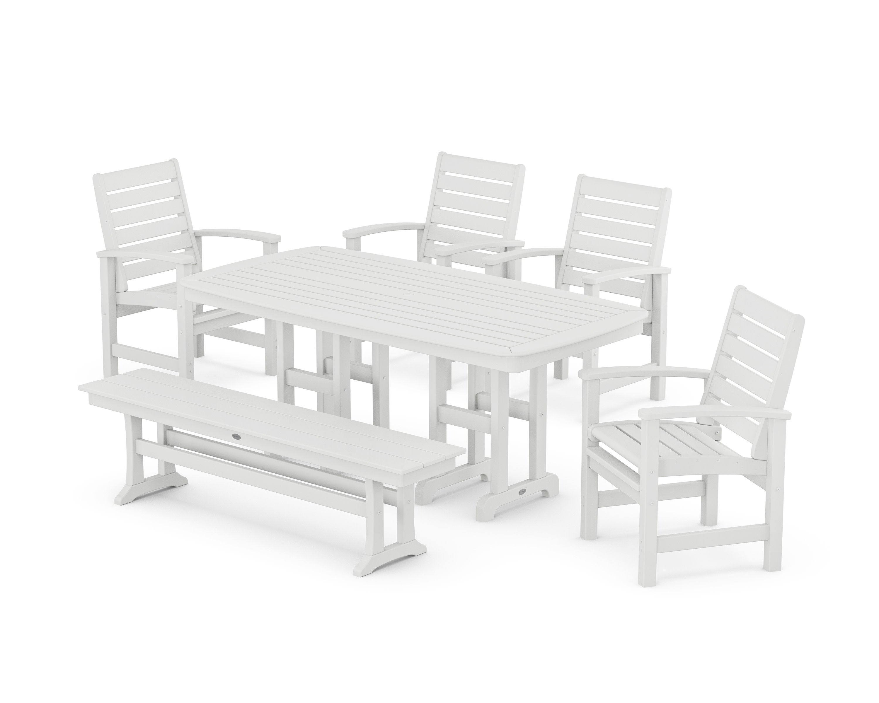 Signature 6-Piece Dining Set with Bench in White