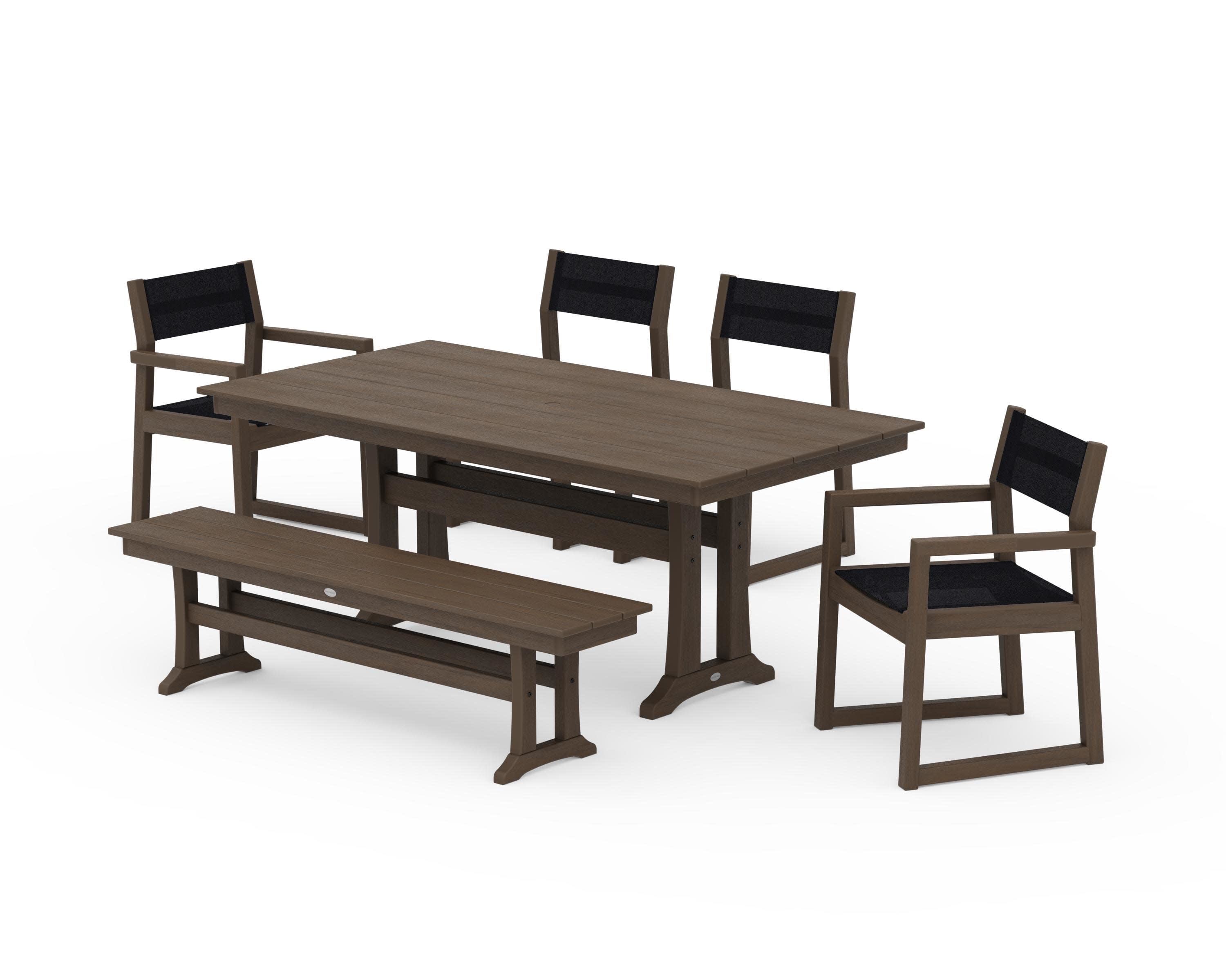 EDGE Sling 6-Piece Farmhouse Dining Set With Trestle Legs in Kona / Black Sling