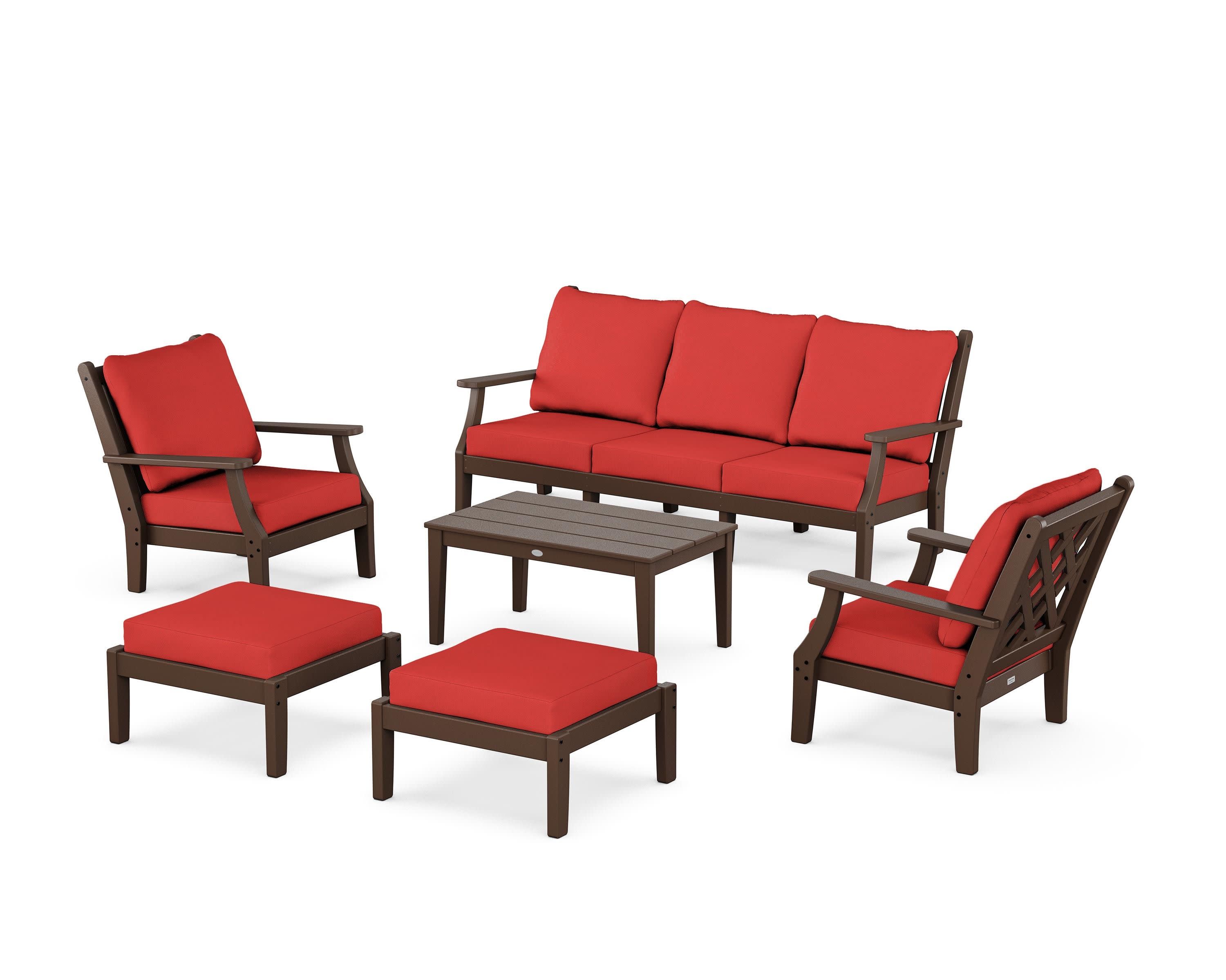 Wovendale 6-Piece Lounge Sofa Set in Mahogany / Crimson Linen