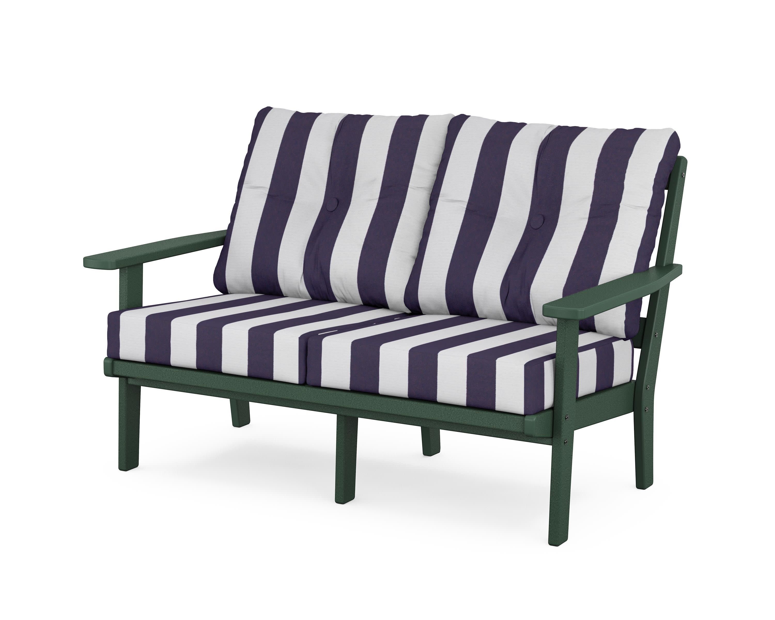 Oxford Deep SeatingLoveseat in Green / Cabana Stripe Navy