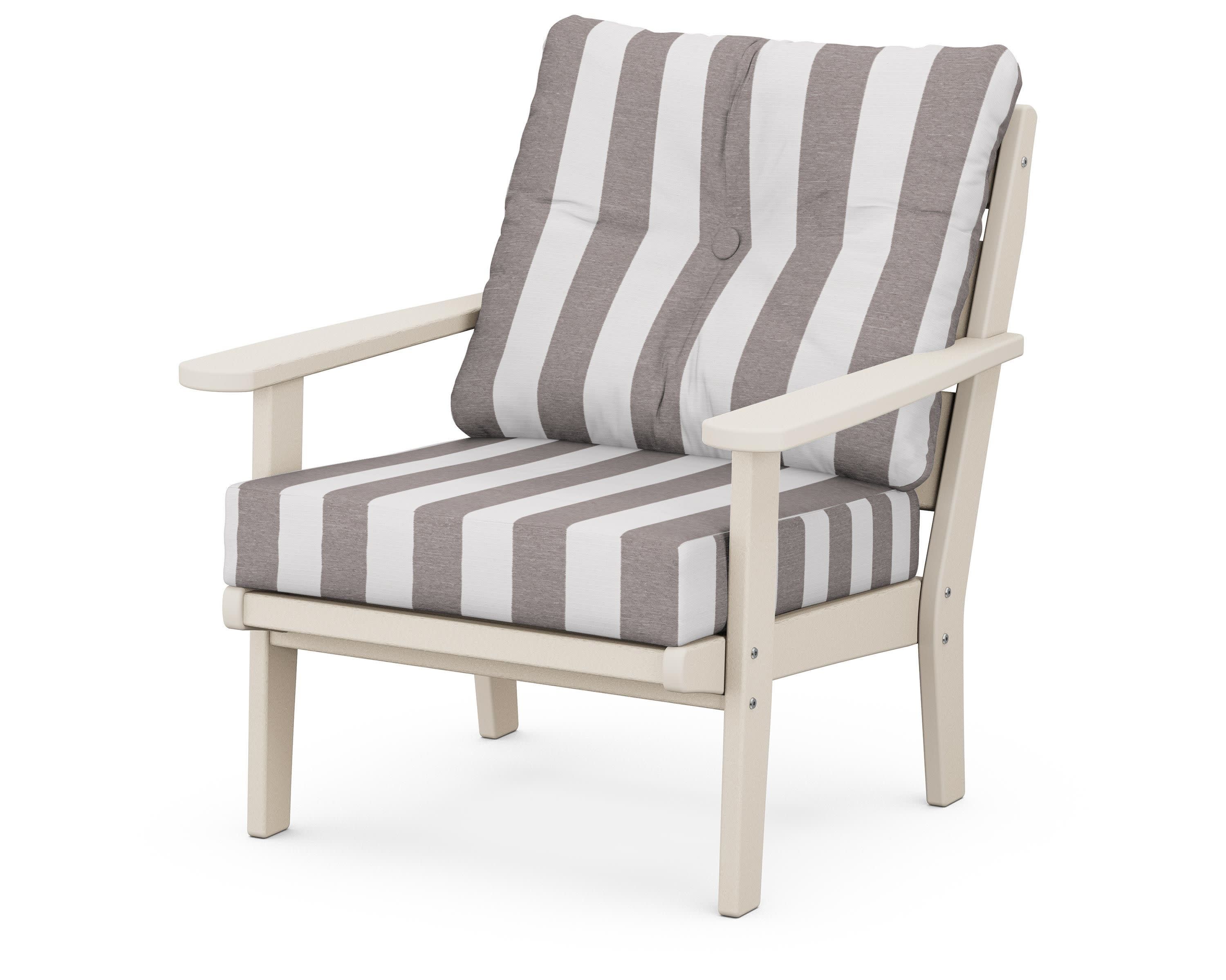 Lakeside Deep Seating Chair in Sand / Cabana Stripe Grey Mist