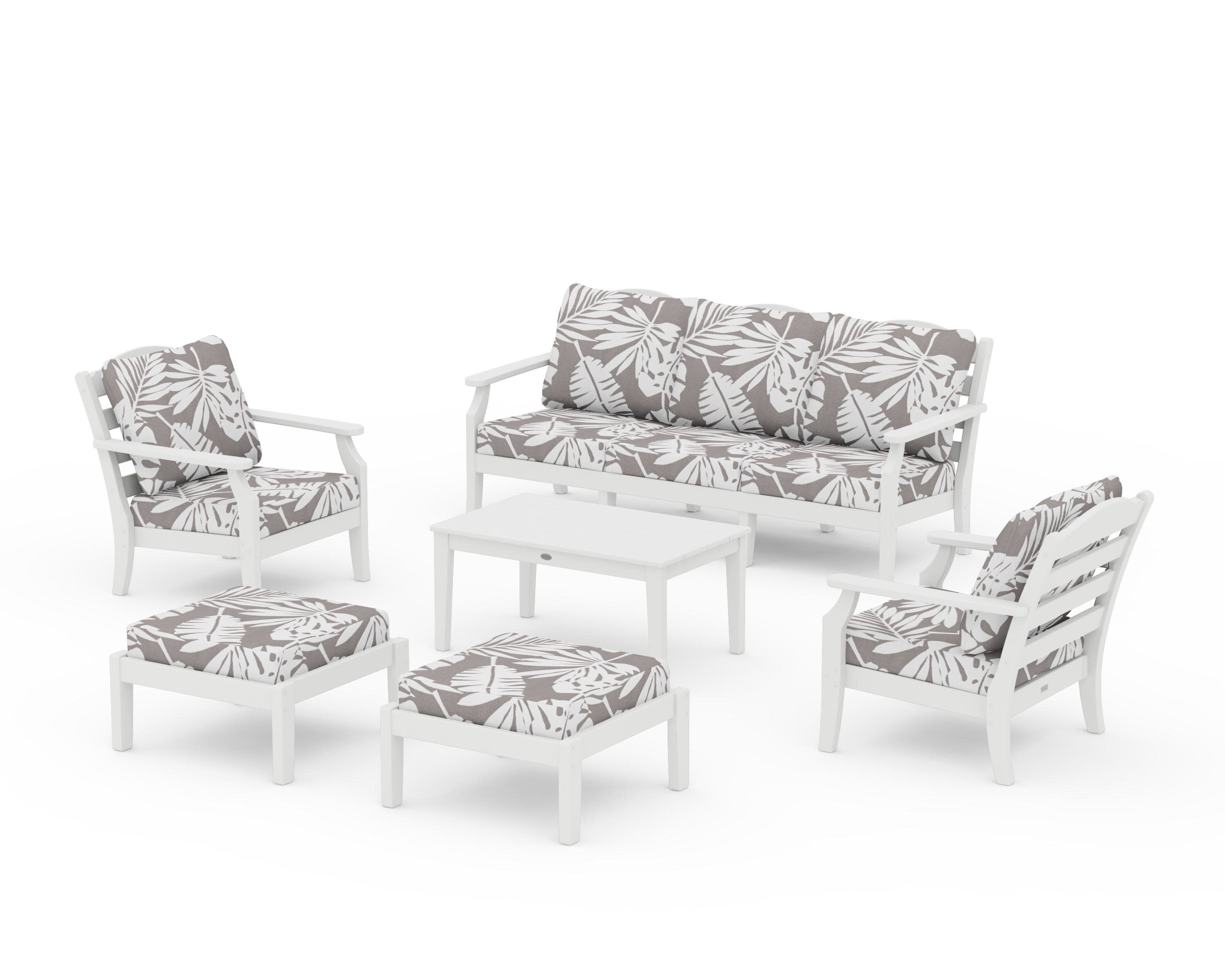 Savannah 6-Piece Lounge Sofa Set in White / Leaf Grey Mist