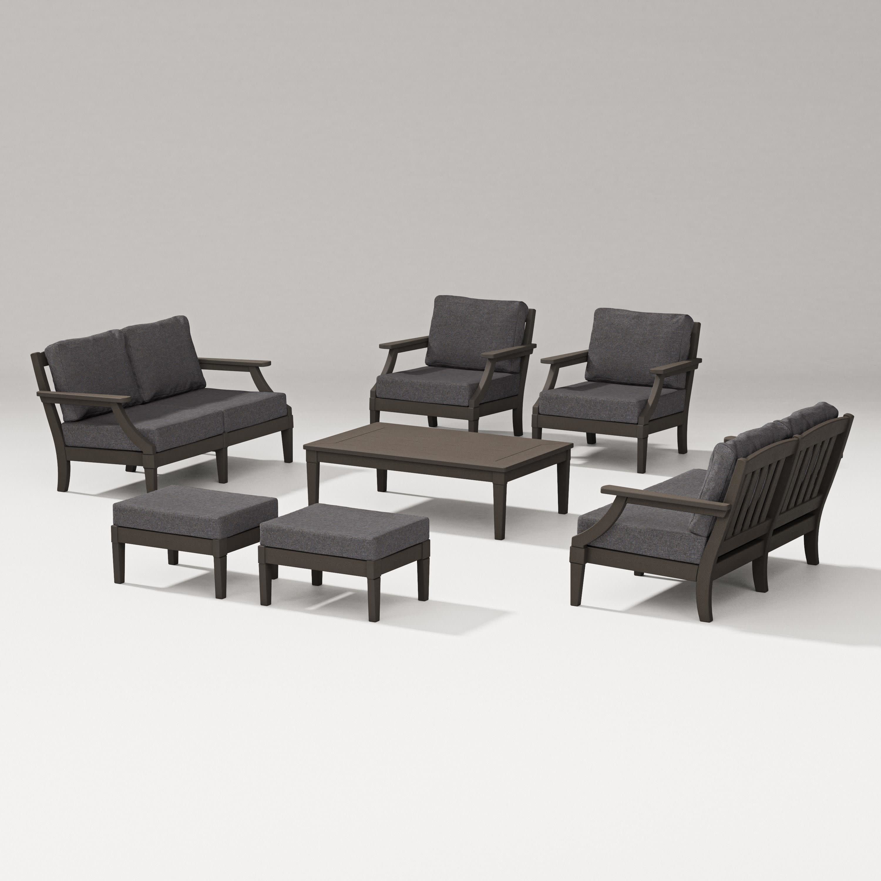 Estate 7-Piece Lounge Loveseat Set in Vintage Coffee / Ash Charcoal