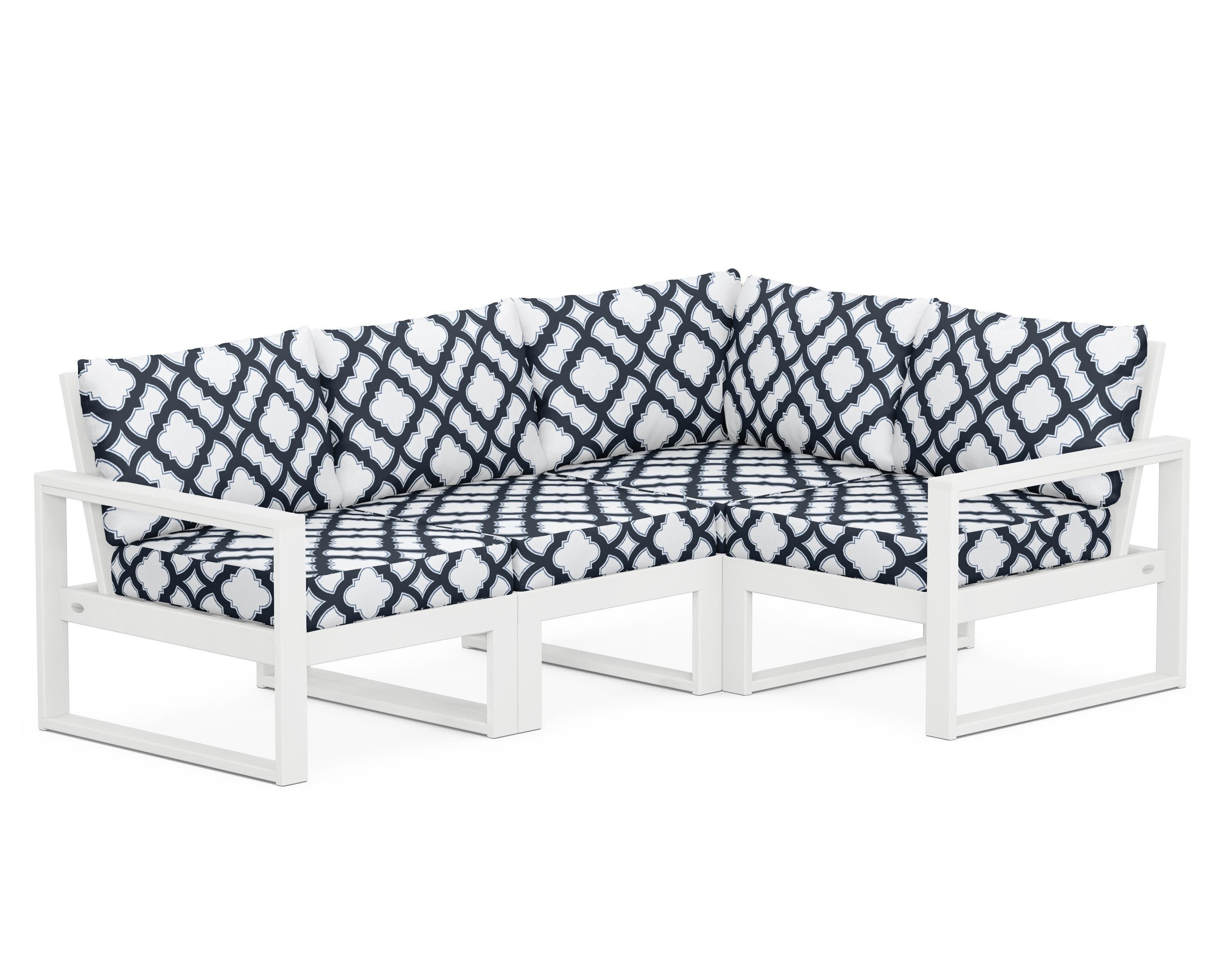 EDGE 4-Piece Modular Deep Seating Set in White / Trellis Marine Indigo