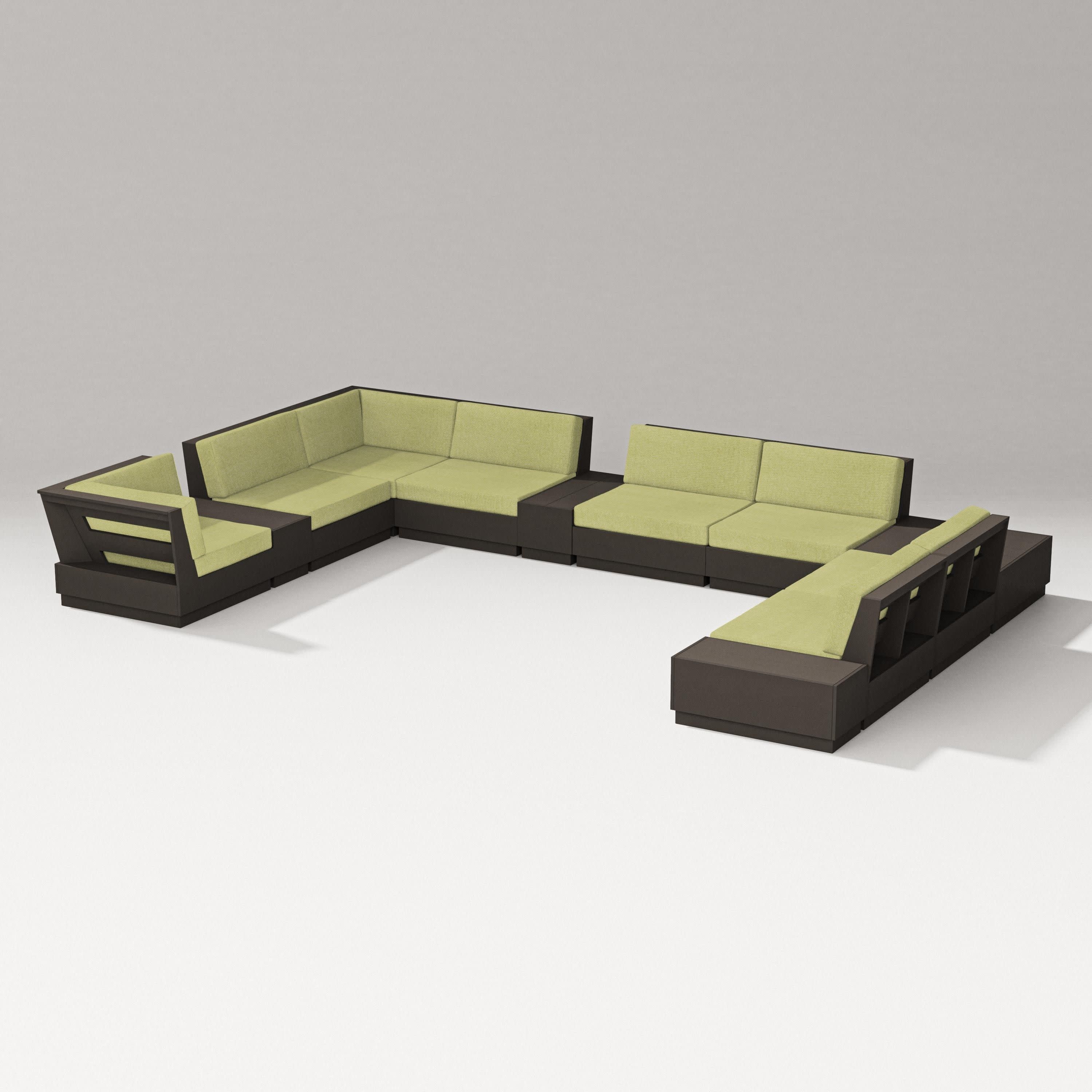 Elevate 12-Piece Conversation Sectional Set in Vintage Coffee / Chartreuse Boucle