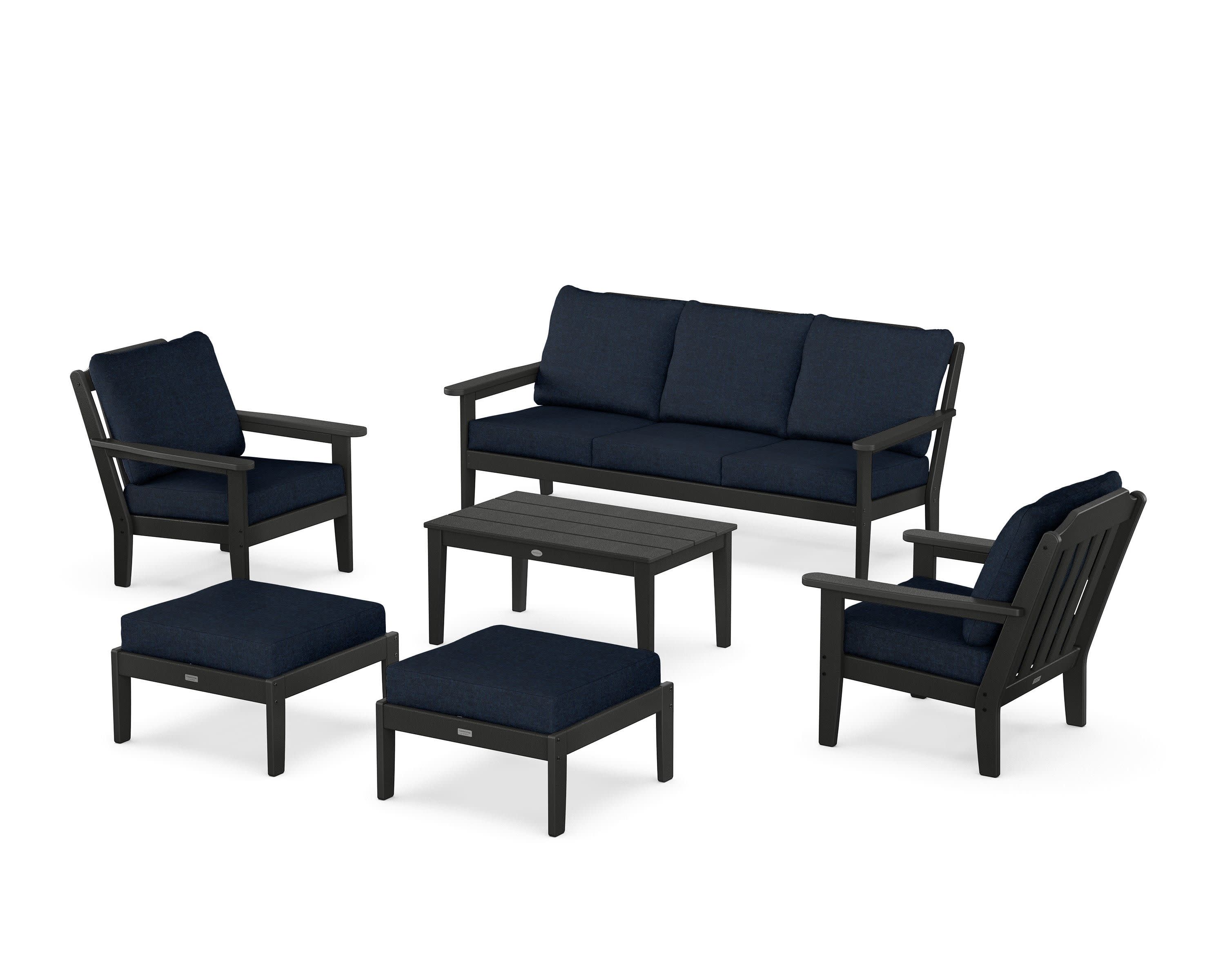 Cottage 6-Piece Lounge Sofa Set in Black / Marine Indigo